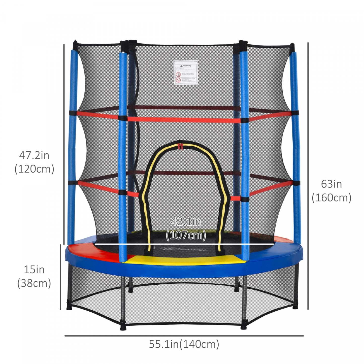 Outsunny Φ55 Trampoline Pour Enfants Avec Filet, Cadre En Acier, Rebondeur Rond D'intérieur, Âge 3