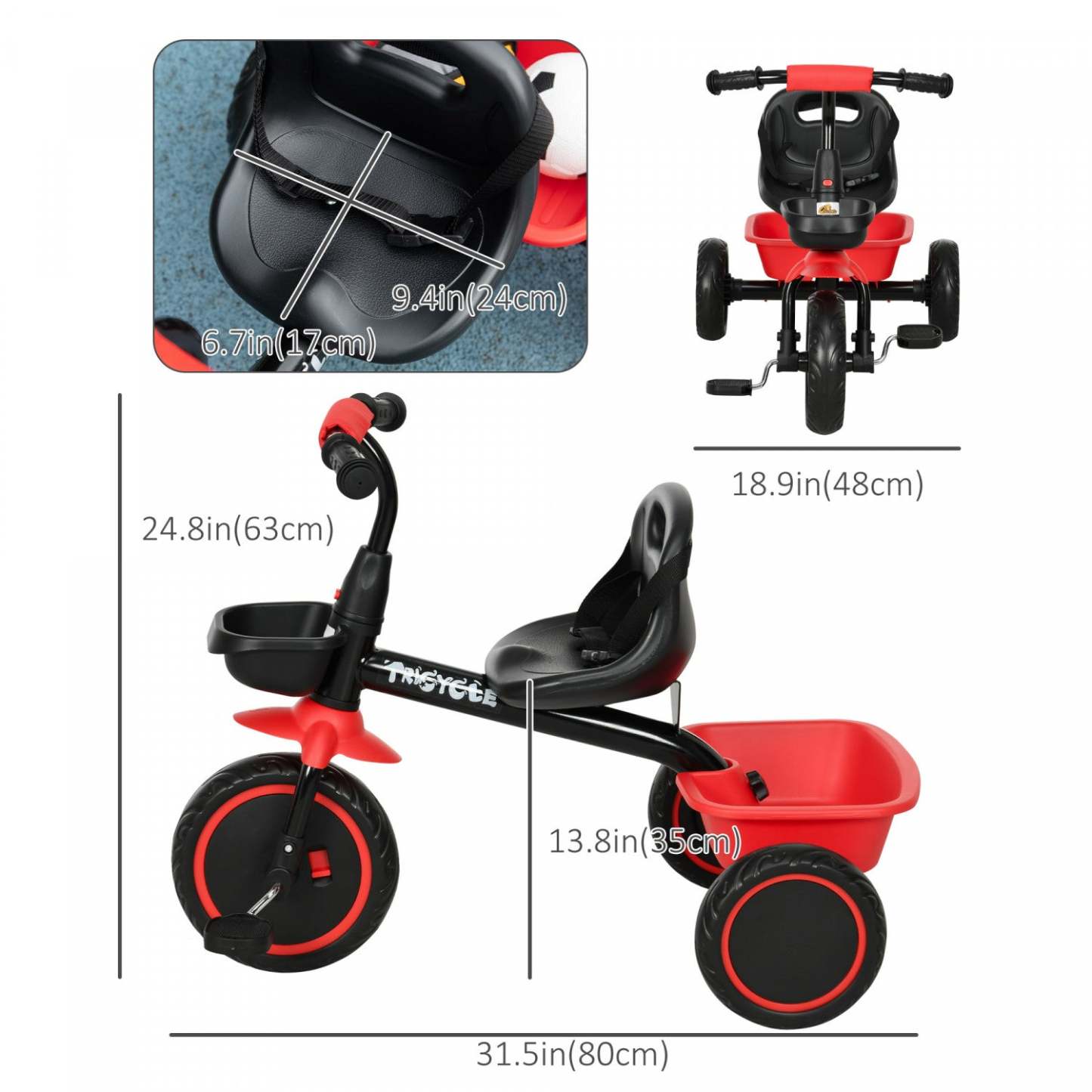 Qaba Tricycle Pour Tout-petits, Filles Et Garçons De 2 À 5 Ans, Vélo Pour Enfant Avec Siège Réglable