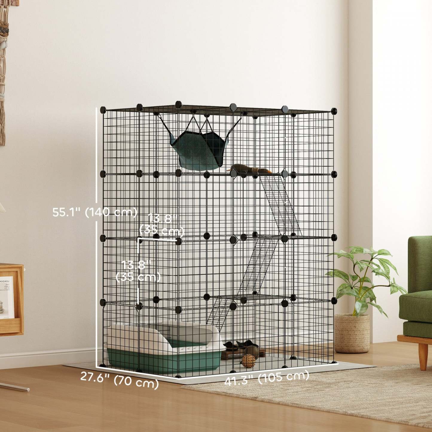 Pawhut Grande Cage Pour Chat À 4 Niveaux, Parc Pour Animaux De Compagnie Avec Hamac, Plates-formes, Rampes, Accessoires, Kitten Ex