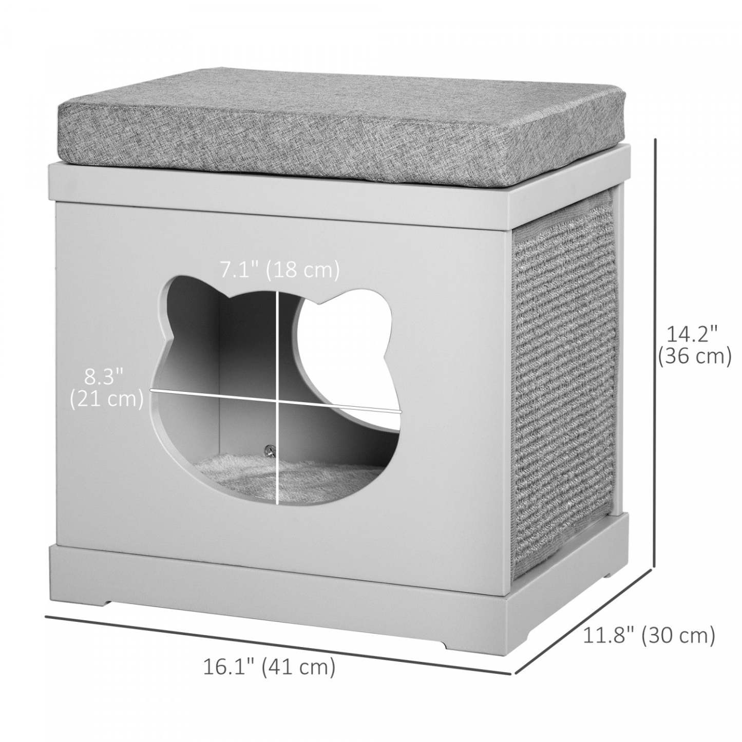 Pawhut Lit D'intérieur Pour Chat Avec Coussins Rembourrés Doux, Jolie Maison Cubique Couverte Avec 2 Griffoirs Extérieurs