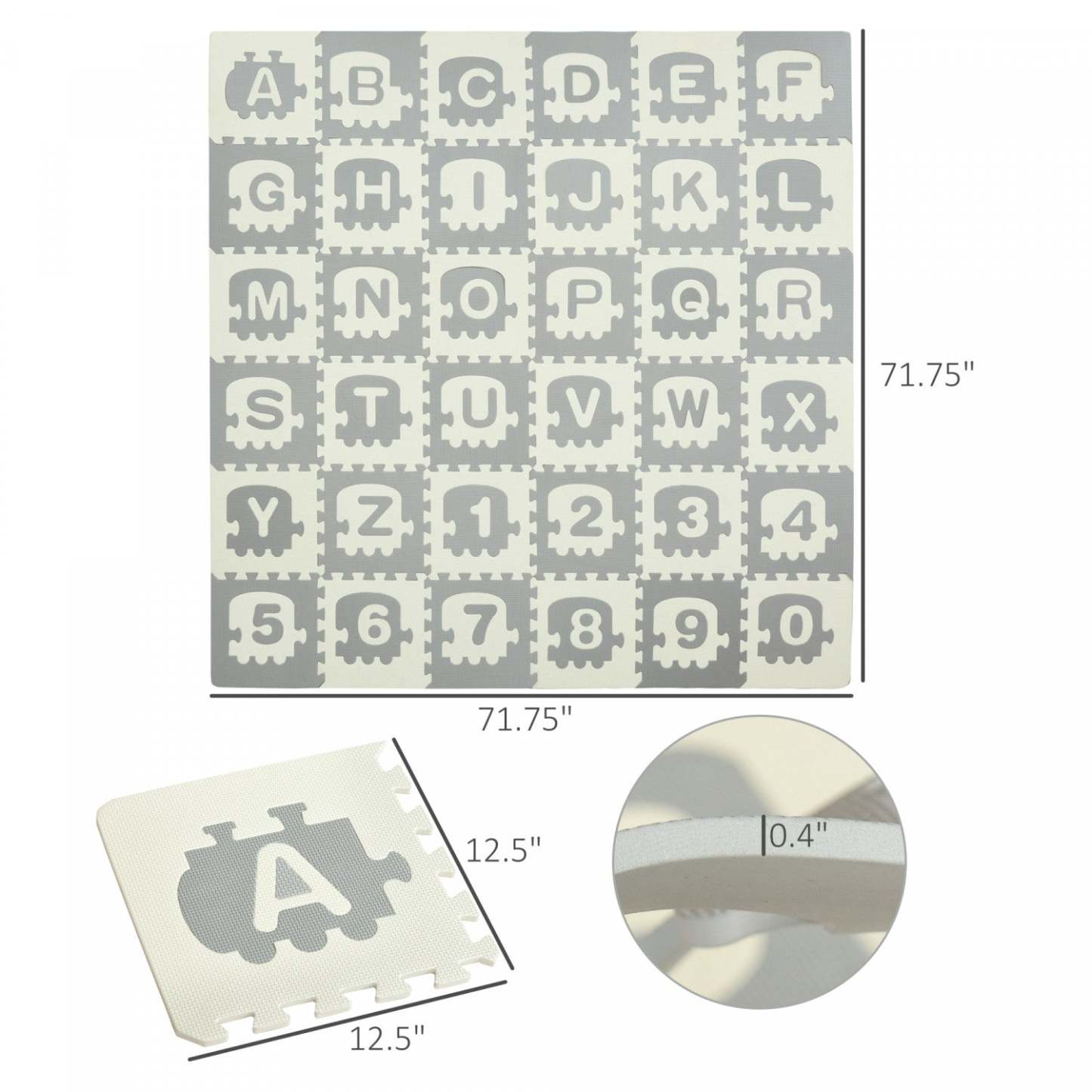 Qaba Mousse Puzzle Pour Enfants Carreaux De Sol Bébé Tout-petit Tapis De Jeu Éducatif 36 Pcs 12,5 x 12,5 Avec Lettre