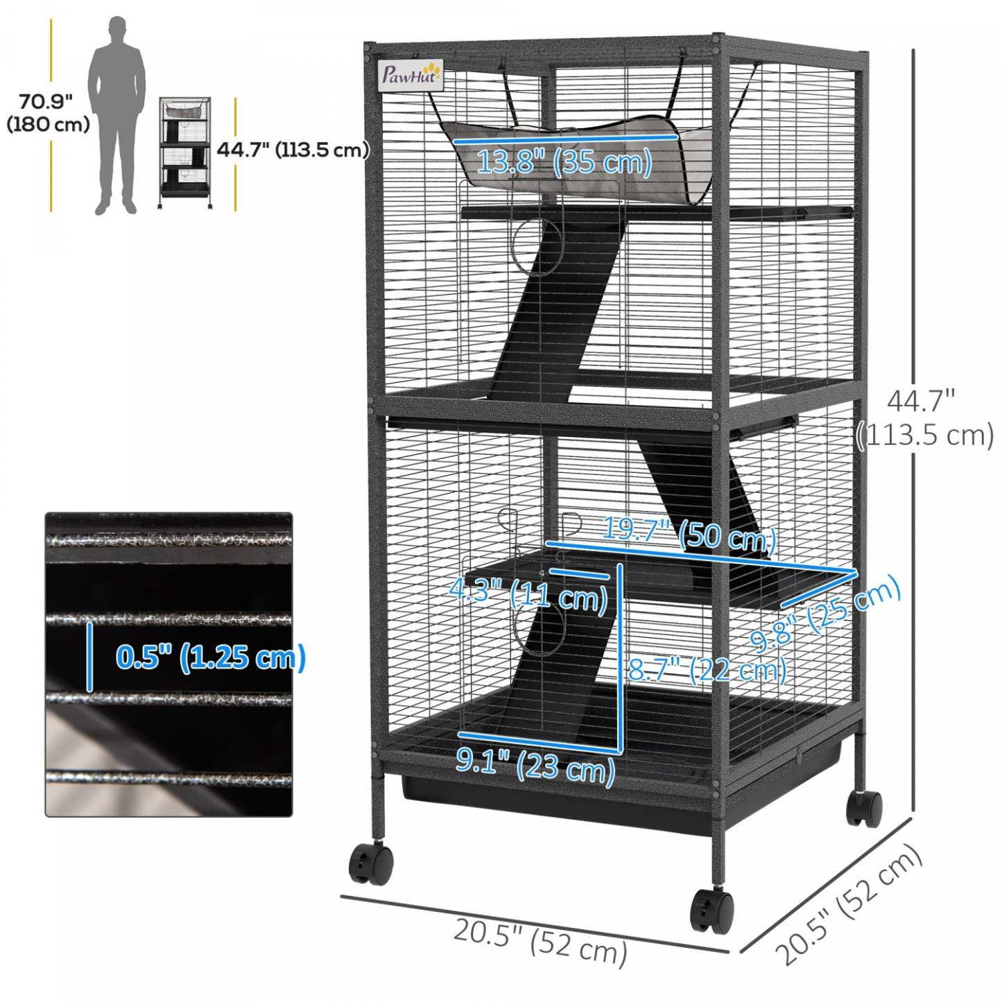 Pawhut Cage Roulante A 4 Niveaux Pour Petits Animaux, Cage Pour Cochon D'inde, Furet, Chinchilla, Kit|Pawhut 4-tier Rolling Small Animal Cage, Deluxe Guinea Pig Cage, Furet Cage For Mink Chinchilla Kit