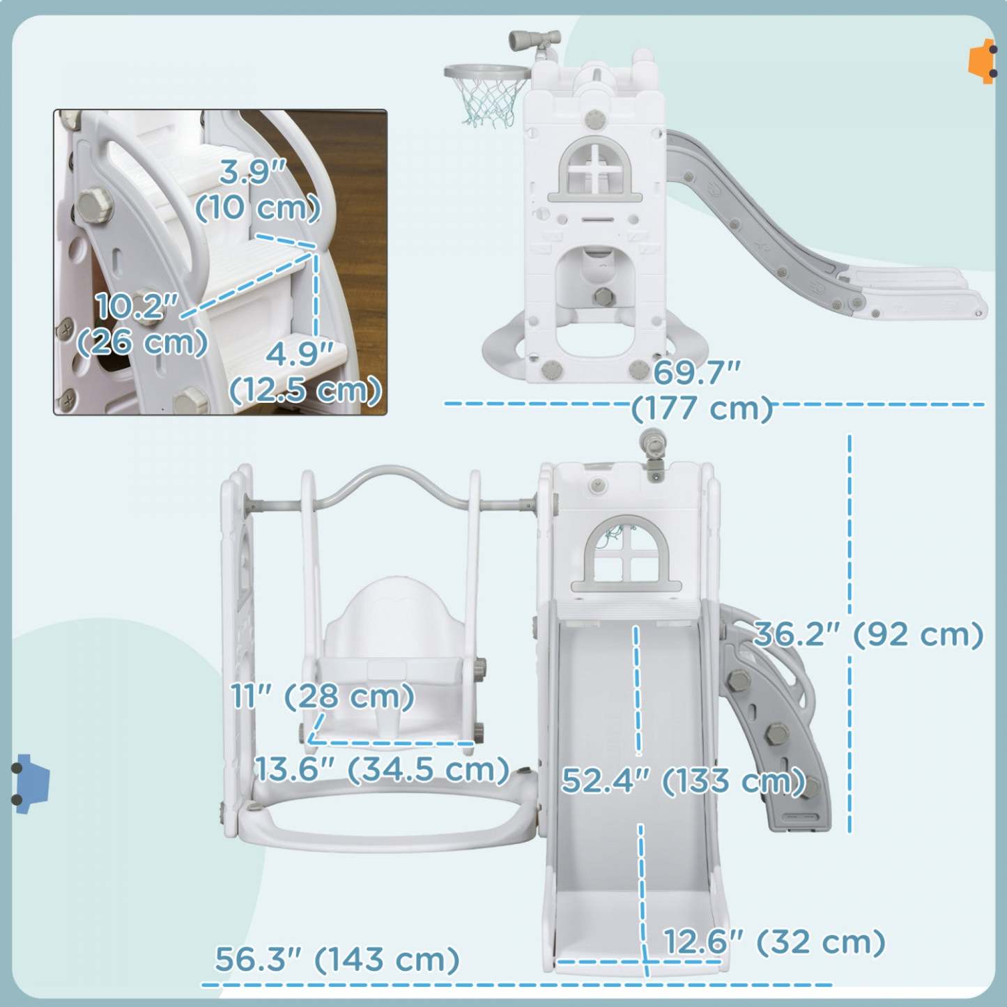 Qaba Ensemble Toboggan Et Balancoire 6 En 1 Avec Panier De Basket, Grimpeur, Balancoire Pour Bebe, A