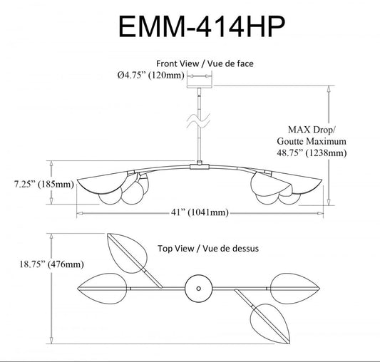 Dainolite Emma 4 Light Horizontal Pendant Matte Black Finish White Glass Lamp|Luminaire suspendu horizontal Emma de Dainolite en verre blanc, avec fini noir mat et 4 ampoules