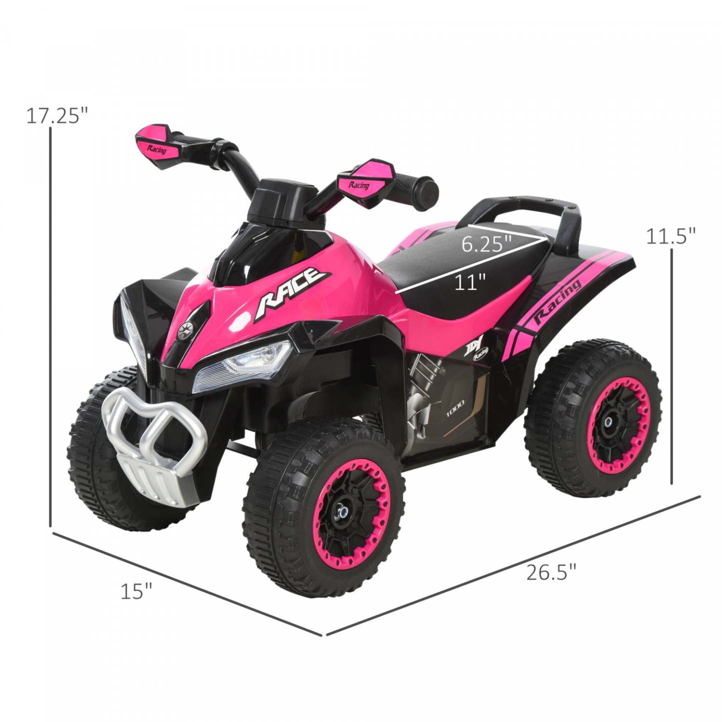 Aosom Moto 4 Roues Jouet Pour Enfants Bebe Avec Musique Et Fonction D'éclairage Pour 18-36 Mois Rose