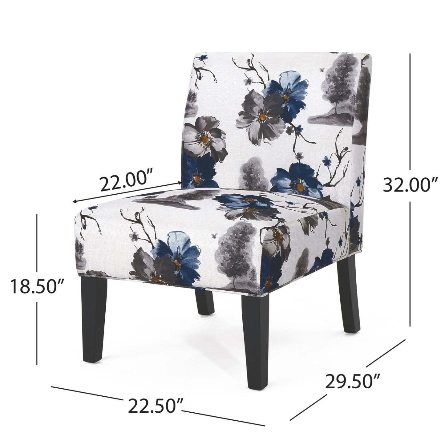 Chaise d'appoint Oliver en tissu d'apparence lin avec pattes en bois d'hévéa - Bleu, Multicolore | Fauteuil D'appoint Oliver En Tissu aspect lin Avec Pieds En Bois Caoutchouc - Bleu Et Multicolore