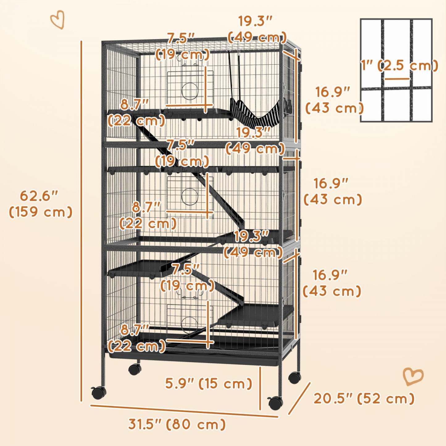 Pawhut Cage Roulante A 6 Niveaux Pour Petits Animaux, Cage Pour Lapin, Furet, Chinchilla, Kitten
