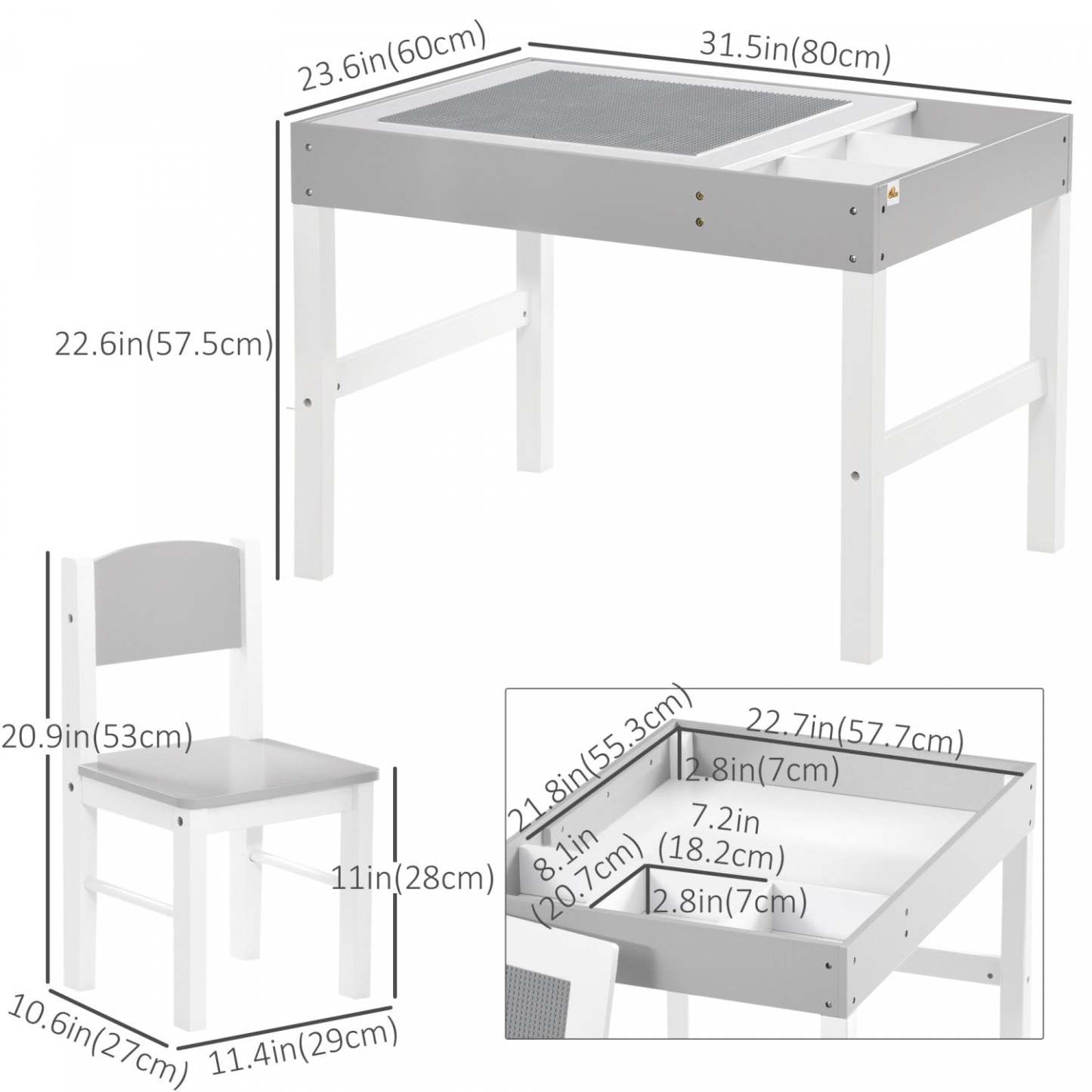 Qaba Table Lego Avec Rangement Pour Enfants, Ensemble De Table Et De Chaise Multi-usage Avec Blocs De Construction Des|Qaba Ensemble De Table Et De Chaise Pour Enfants Multi-usage Avec Blocs De Construction Bureau, Ense