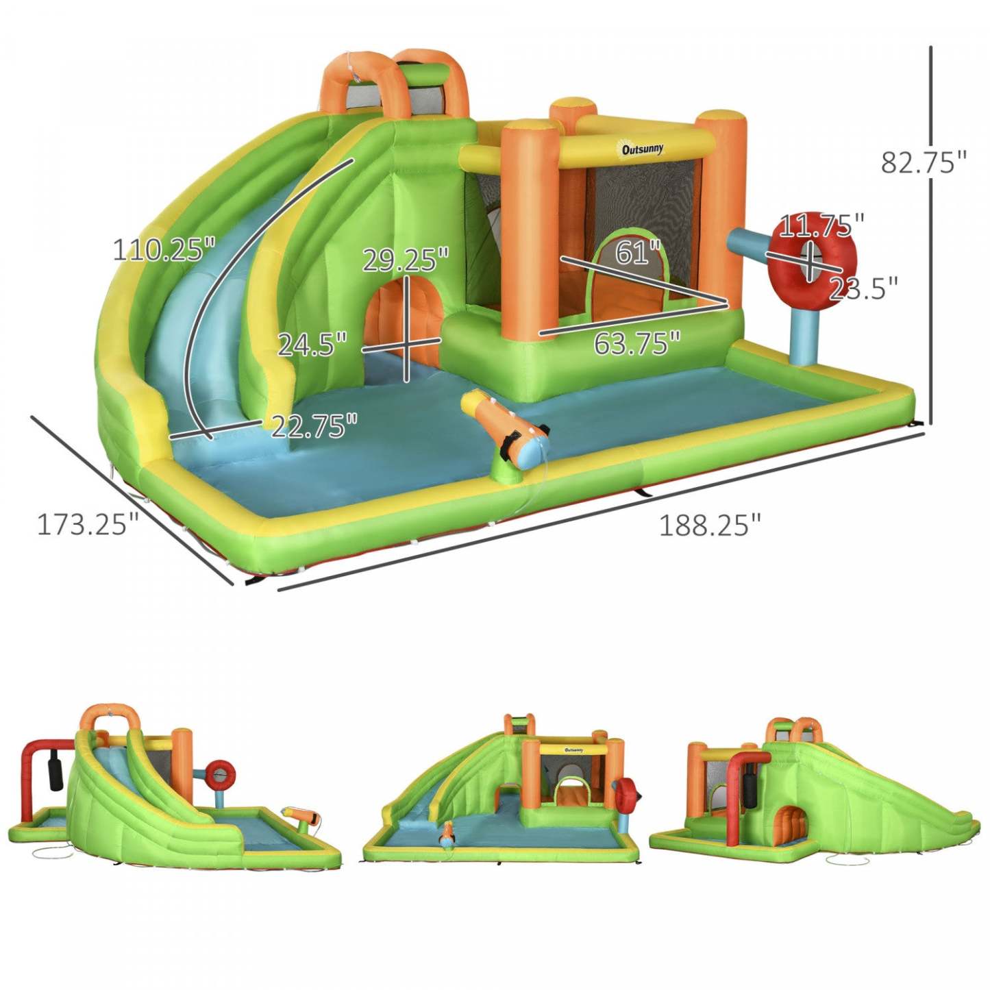 Outsunny Château Gonflable 8 En 1 Avec Toboggan, Trampoline, Piscine, W|Outsunny Château Gonflable Pour Enfants 7 En 1 Comprenant Un Toboggan, Un Trampoline, Une Piscine, U