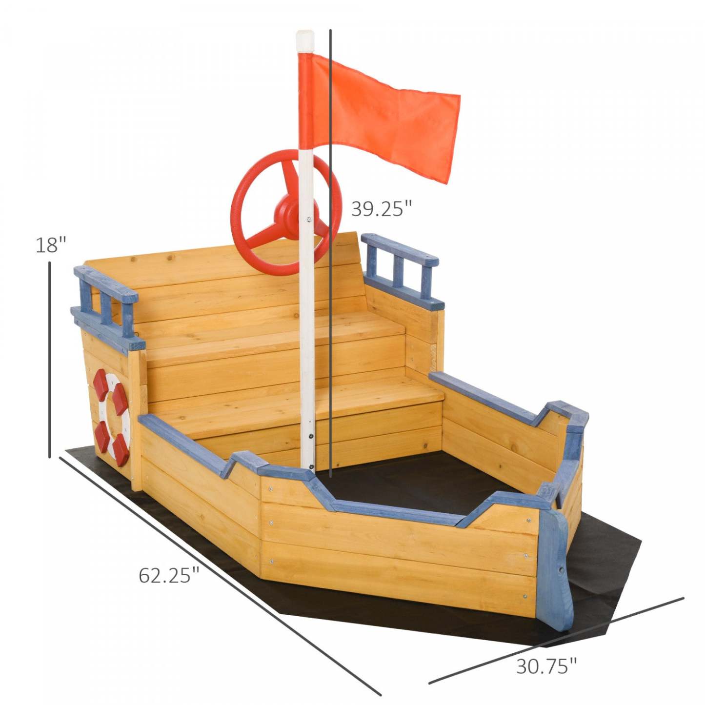 Bac à sable en bois pour enfants bateau pirate aire de jeux extérieur avec banc
