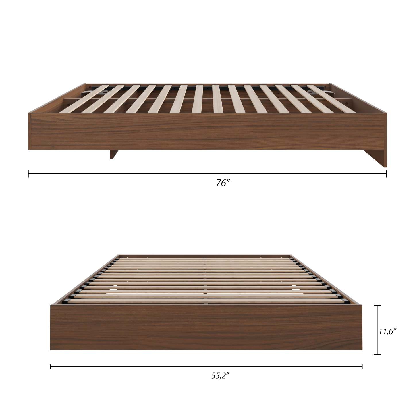 Lit plateforme double Nordika - Noyer | Lit double plateforme Nordika - noyer | D08HA2L9