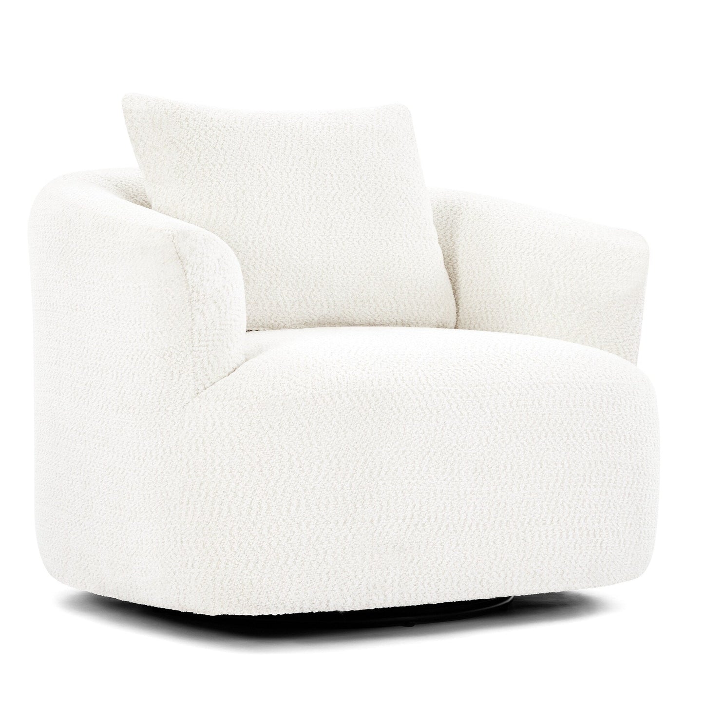 Fauteuil pivotant à 360°, fauteuil d'appoint Boucle 38,2 avec coussin décoratif, fauteuil tonneau rembourré avec accoudoirs incurvés