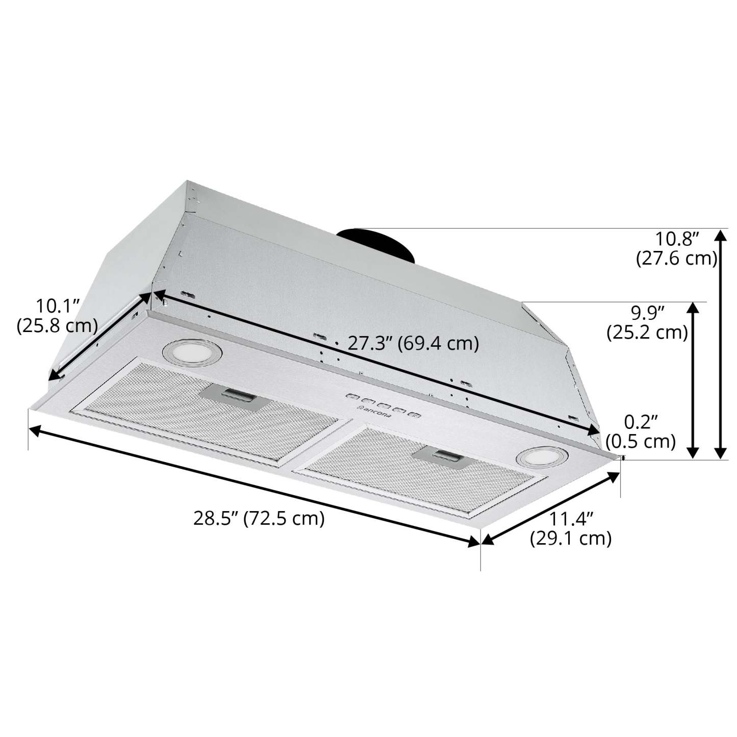 Hotte de cuisinière à conduit Ancona 28,5 - AN-1370 | Hotte de cuisinière encastrée Ancona de 28,5 po à conduit - AN-1370 | D77GZQU5