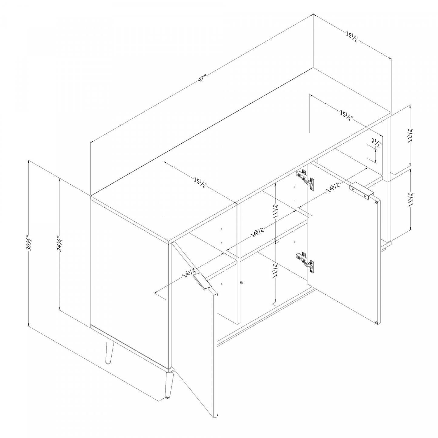 Armoire d'appoint à 2 portes Mezzy avec rangement ouvert - Chêne noir | Armoire décorative Mezzy à 2 portes avec rangement ouvert - chêne noir