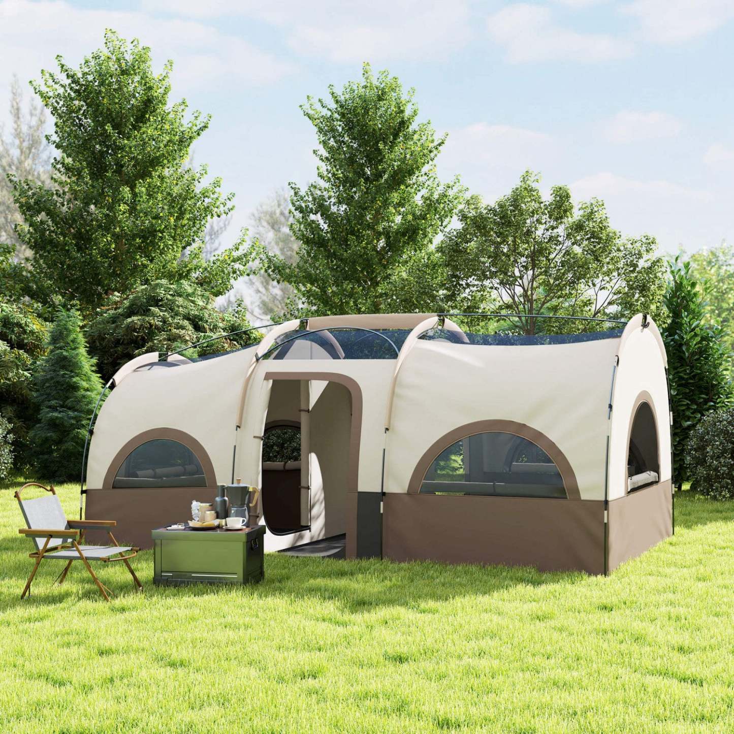 Outsunny Tente de Camping 4-6 Personnes, 3000mm Imperméable et UPF30+, Kaki