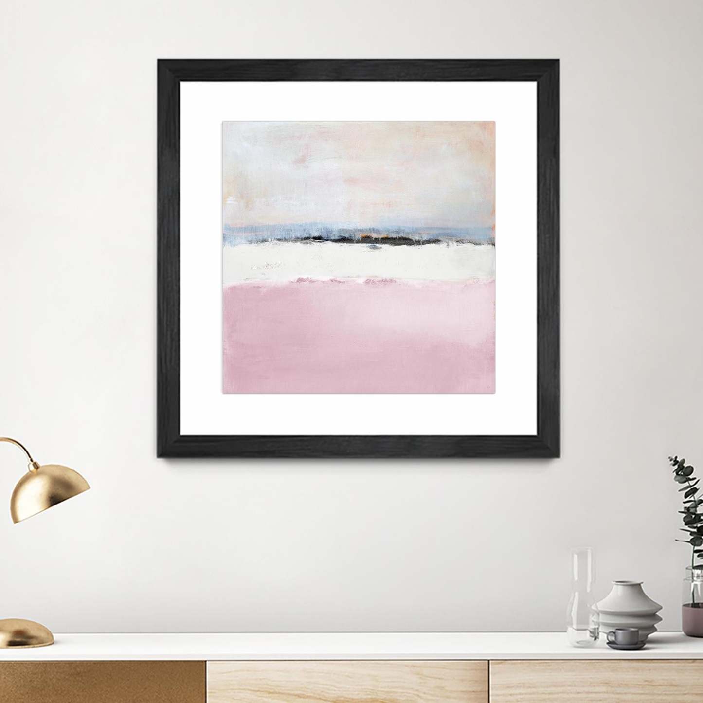 Œuvre d’art murale encadrée noire et mate « Pink Sea Abstract » 30 x 30