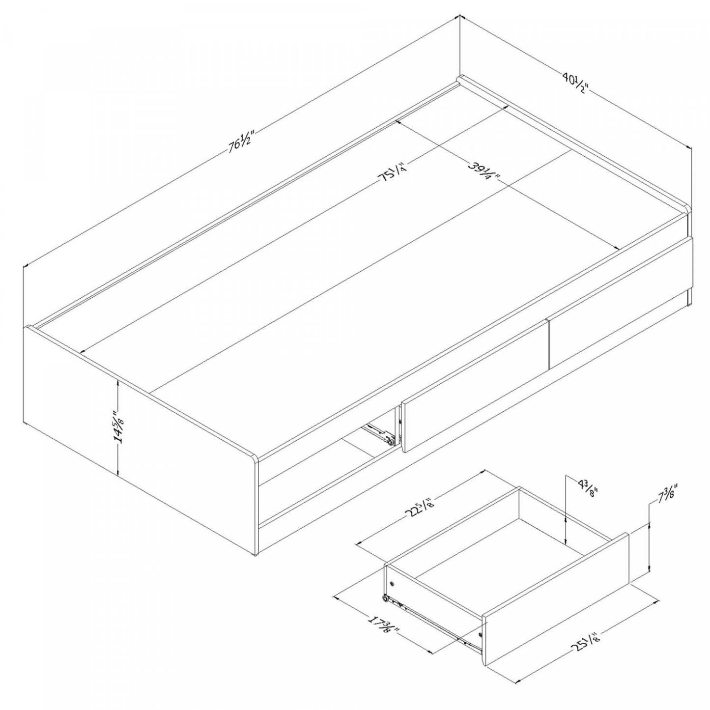 Lit simple Arlen avec 3 tiroirs - Chêne vieilli | Lit matelot simple Arlen avec 3 tiroirs - chêne vieilli