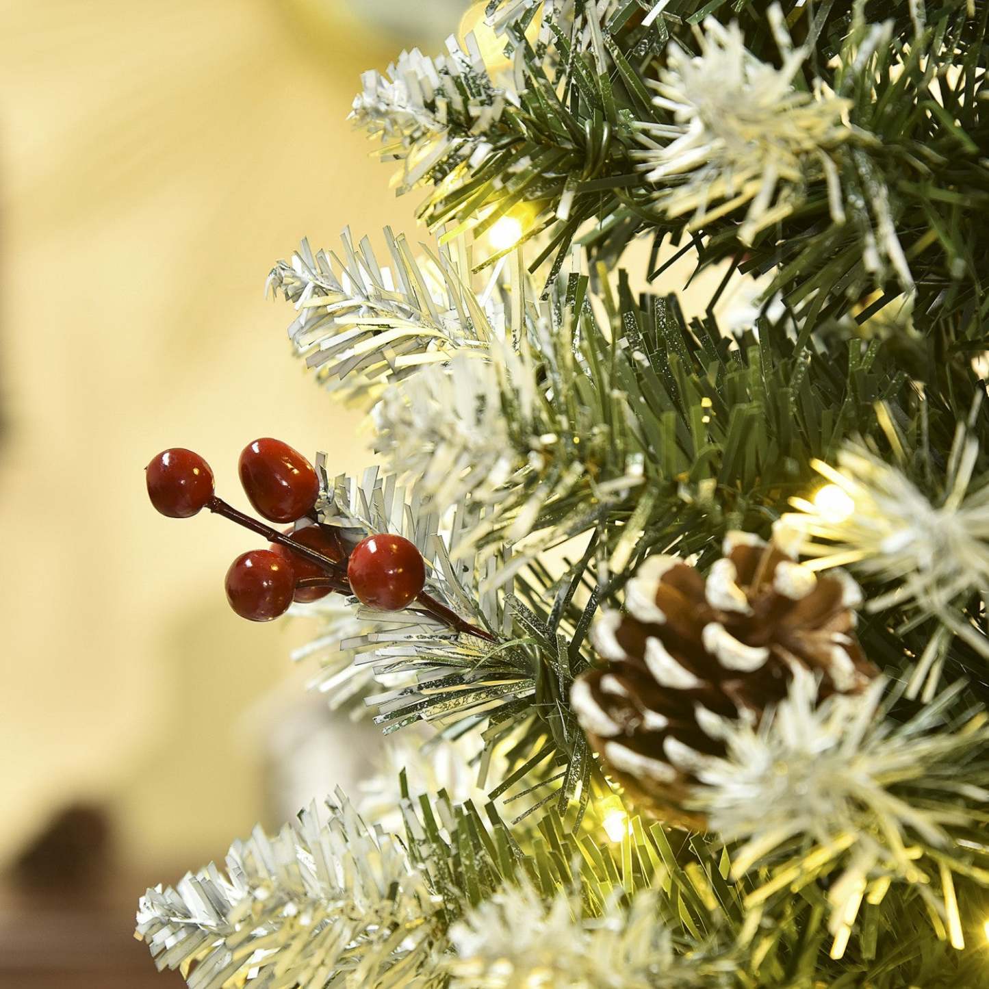 Homcom 6' Pré-éclairé Arbre de Noël Artificiel Flocké avec Pignes, Baies | Homcom Arbre de Noël Artificiel 300 Lumières LED et 618 Embouts