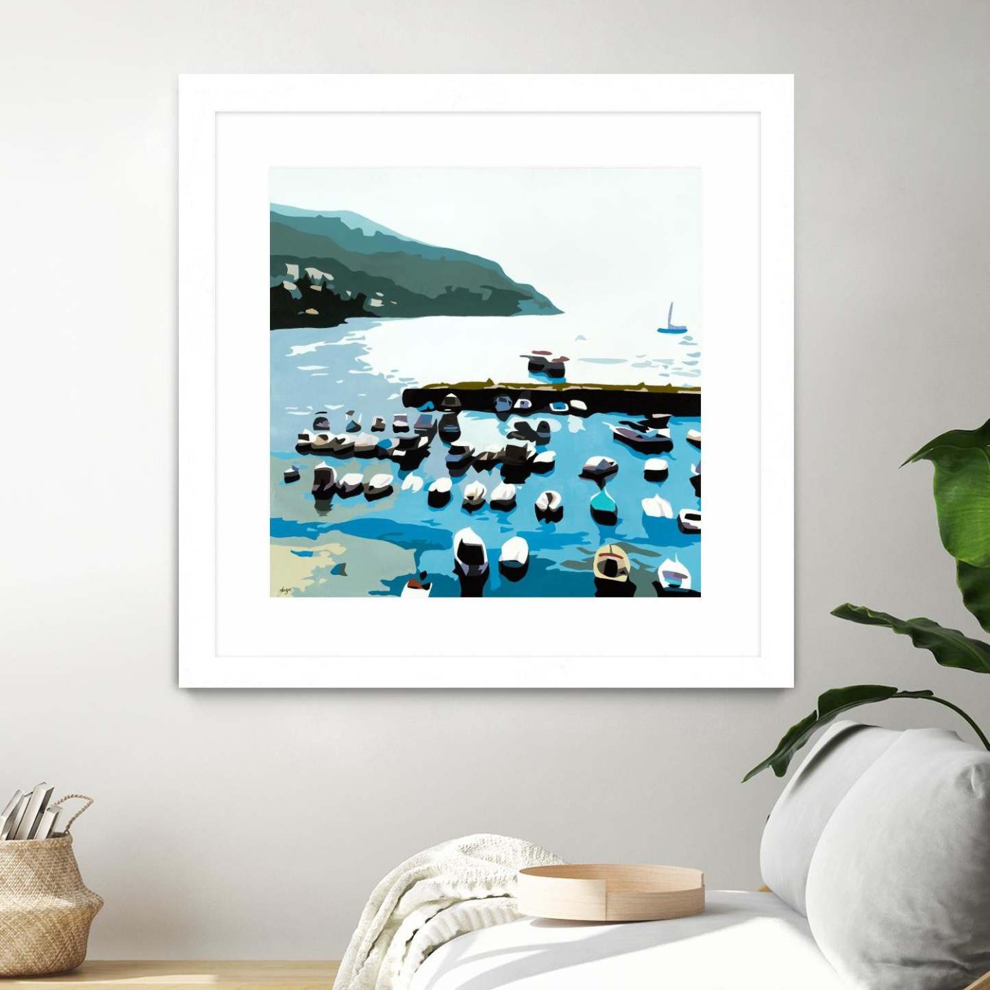 Boats Matted and Framed White 36x36 Wall Art|Œuvre d’art murale encadrée blanche et mate « Boats » 36 x 36