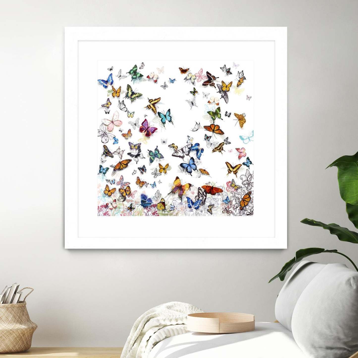 Papillon Matted and Framed White 30x30 Wall Art|Œuvre d'art murale encadrée blanche et mate « Papillon » 30 x 30