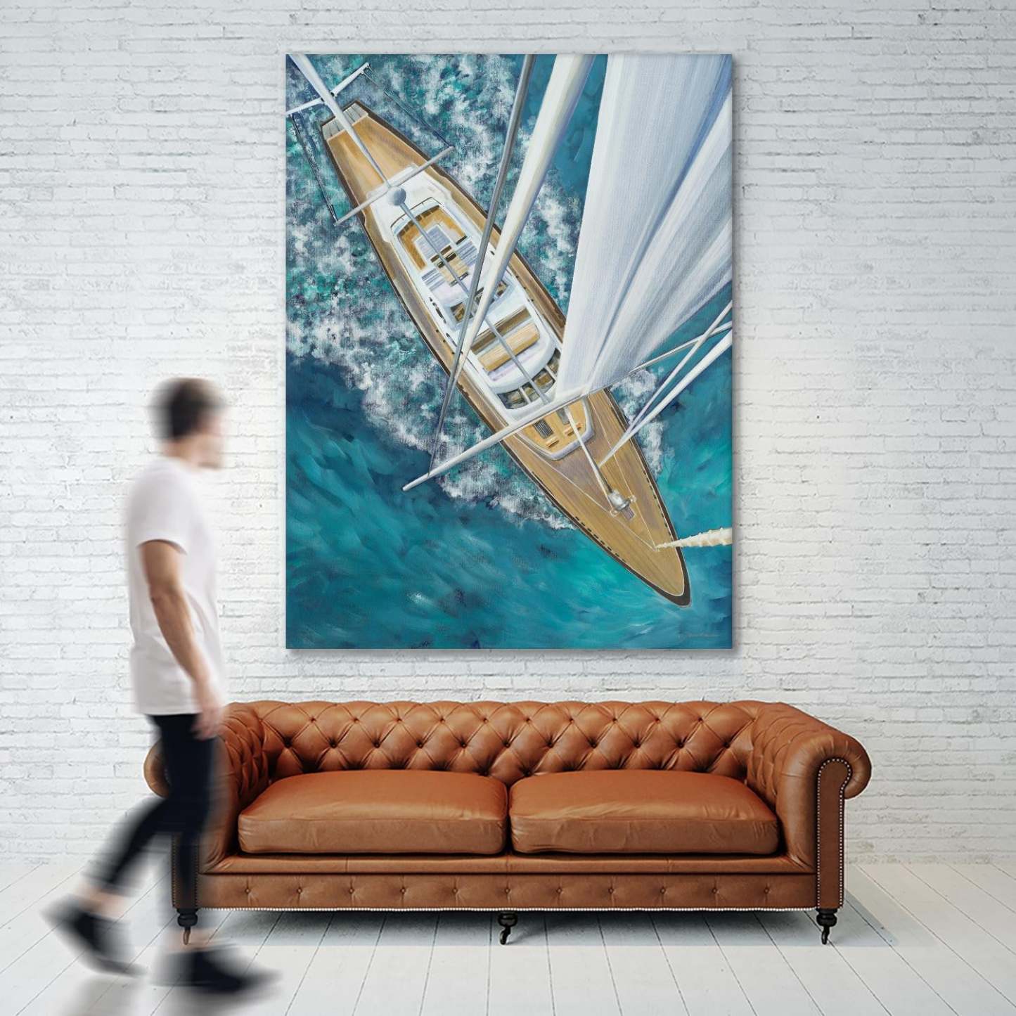 Œuvre d'art murale géante « Tour du monde à la voile » 72 x 54