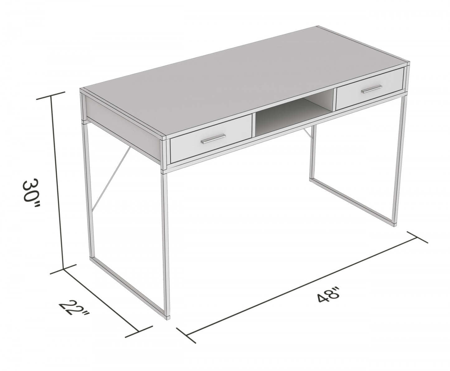Bureau d'ordinateur de 48 po avec 2 tiroirs et 1 tablette - taupe foncé avec base en métal noir