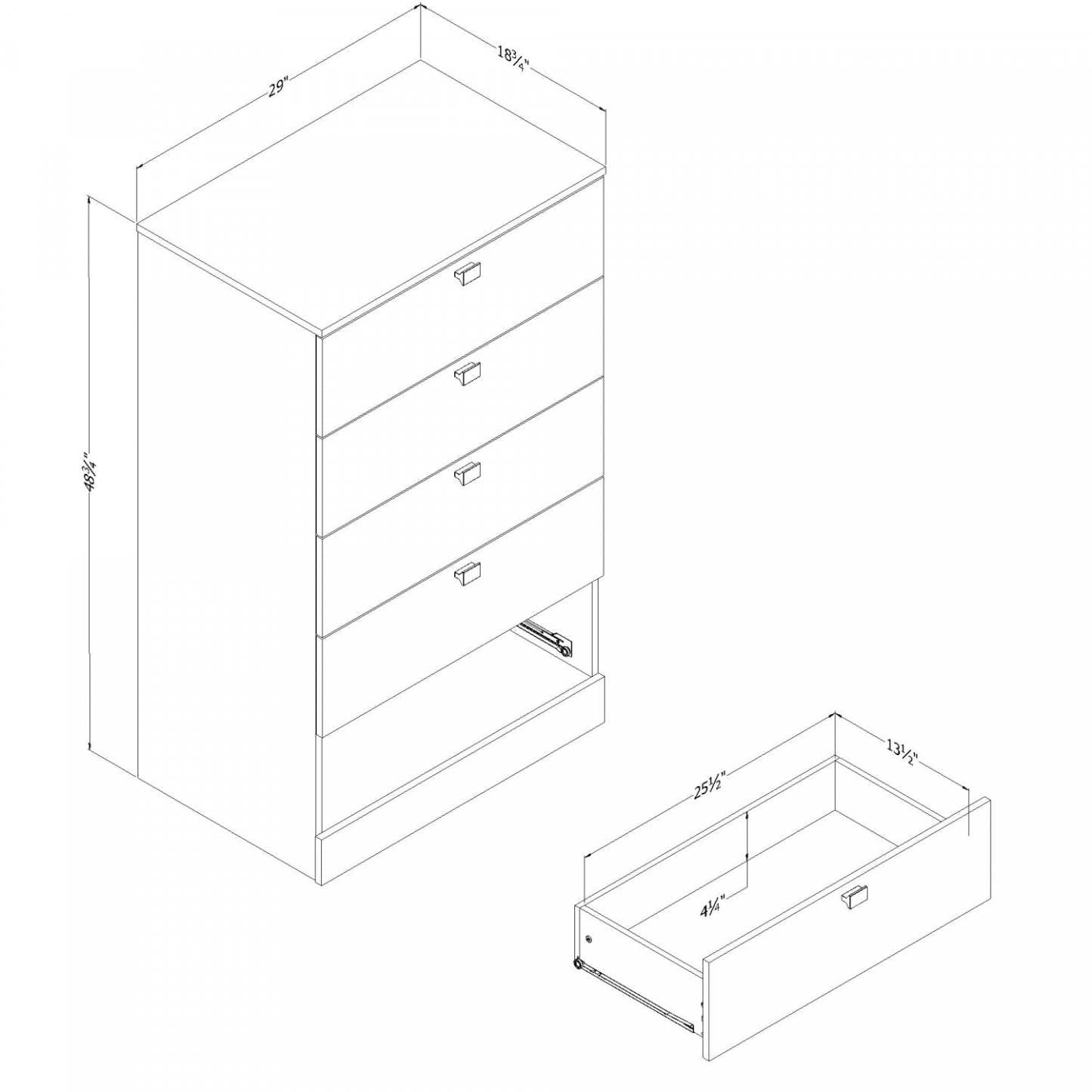 Commode Spark à 5 tiroirs - Blanc Pur | Commode verticale Spark à 5 tiroirs - blanc solide
