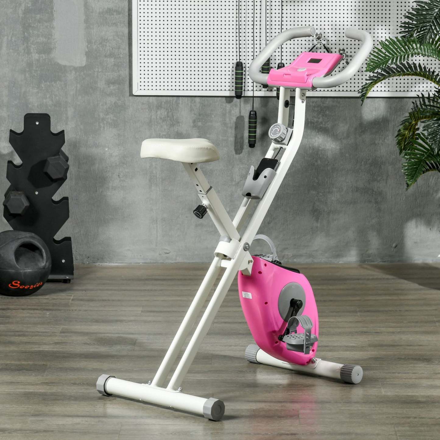 Soozier Velo D'exercice Pliable Avec Résistance Magnétique A 8 Niveaux, Rose