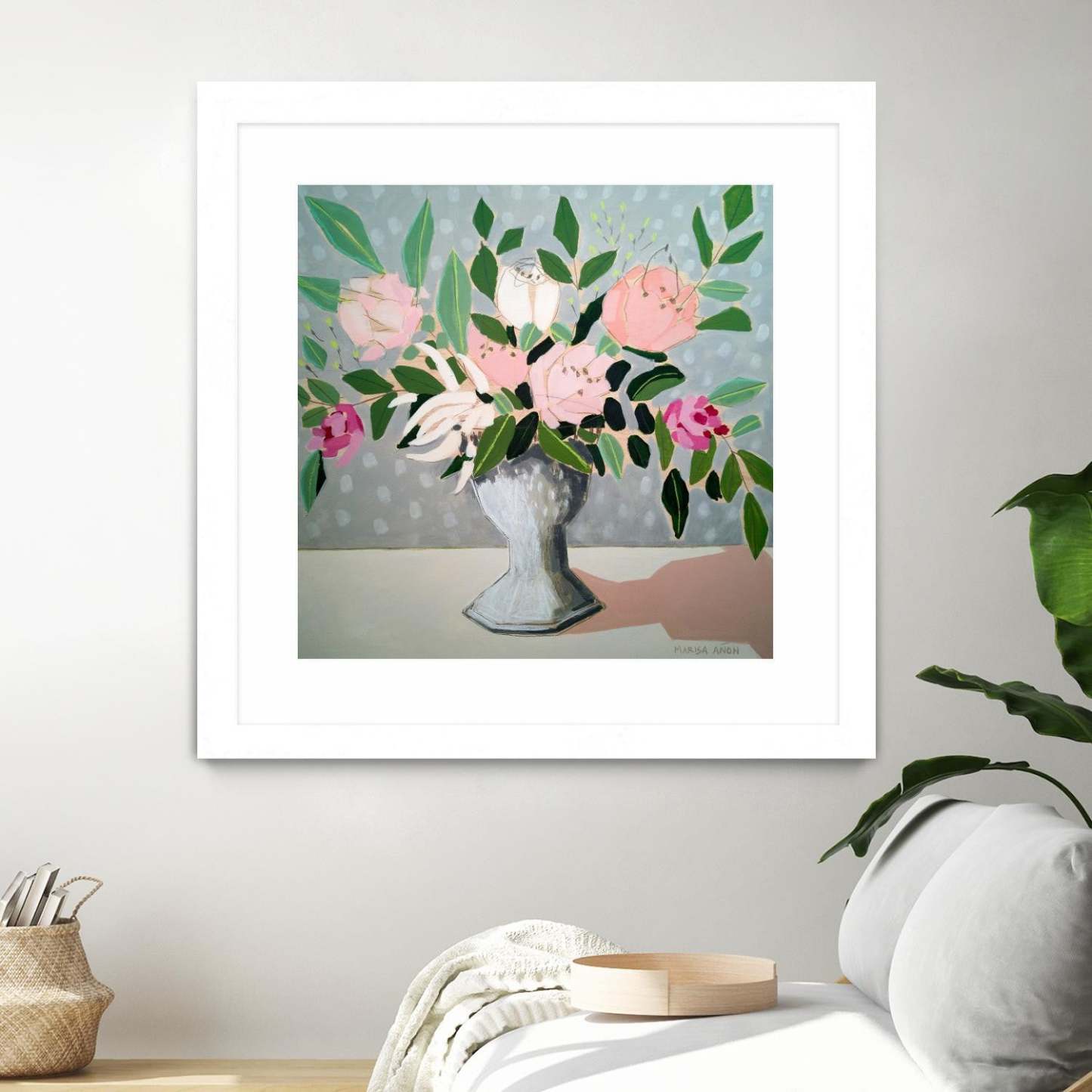 Spring Florals 1 Matted and Framed White 36x36 Wall Art|Œuvre d'art murale encadrée blanche et mate « Spring Florals 1 » 36 x 36