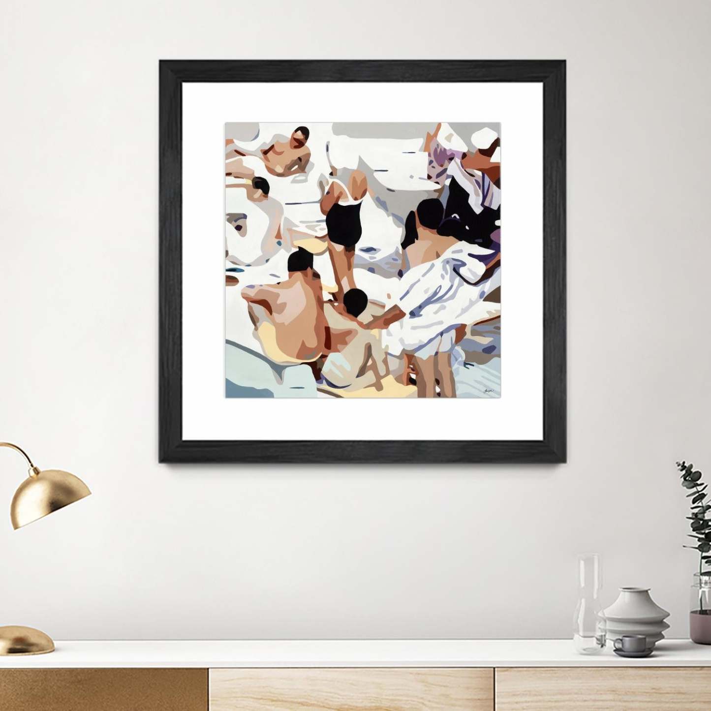 Tammy & Greg's Pool Party Matted and Framed Black 36x36 Wall Art|Œuvre d'art murale imprimée noire et mate « Tammy & Greg's Pool Party » 36 x 36