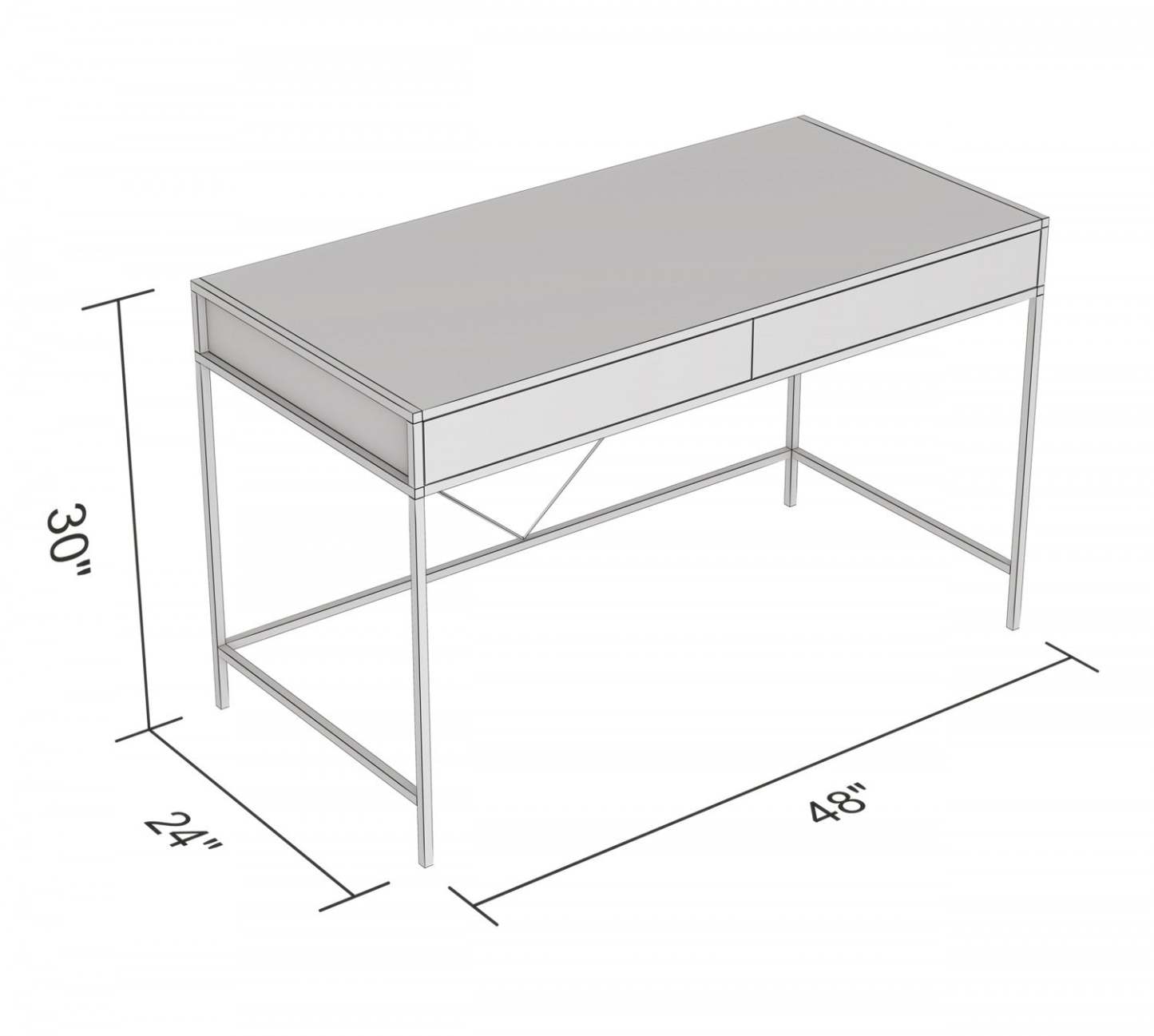 Bureau d'ordinateur de 49 po avec 2 tiroirs - bois gris avec métal noir