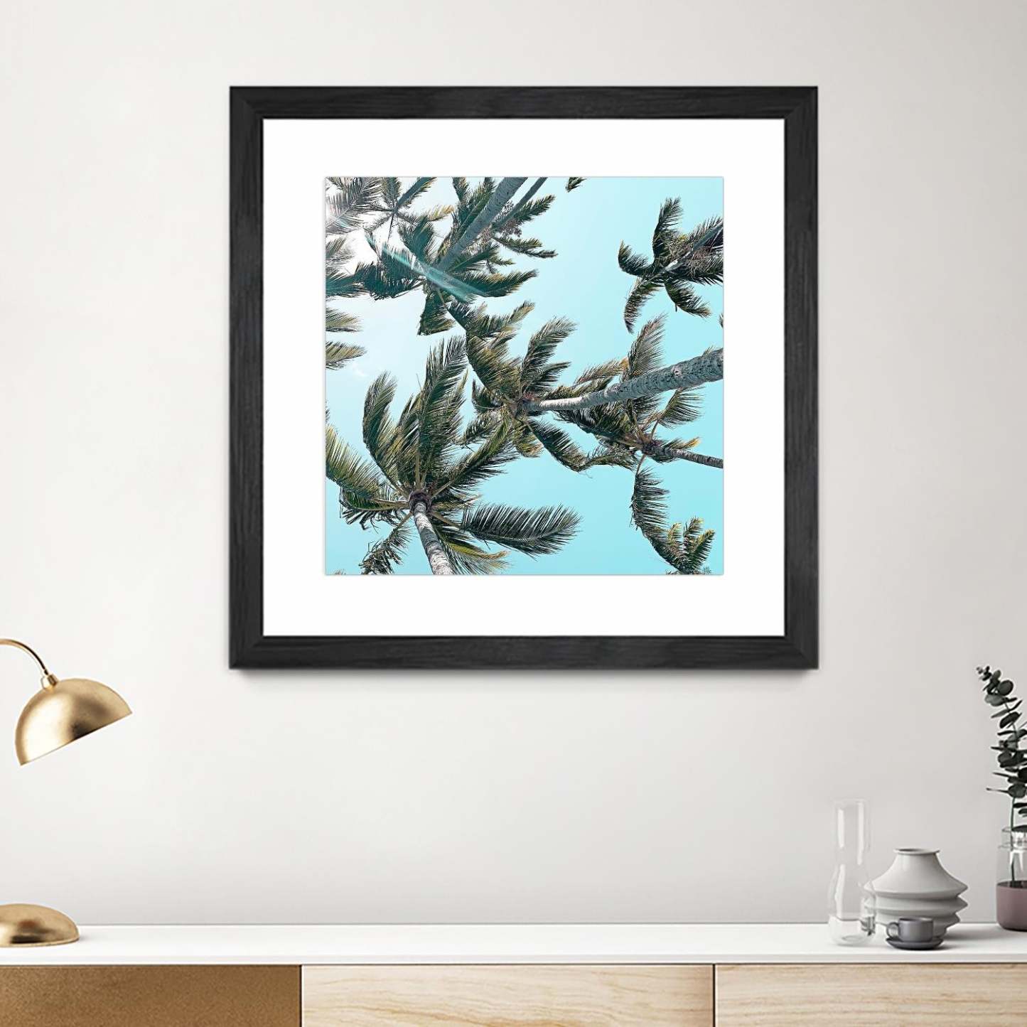 Palm 03 Matted and Framed Black 36x36 Wall Art|Œuvre d'art murale encadrée noire et mate « Palm 03 » 36 x 36