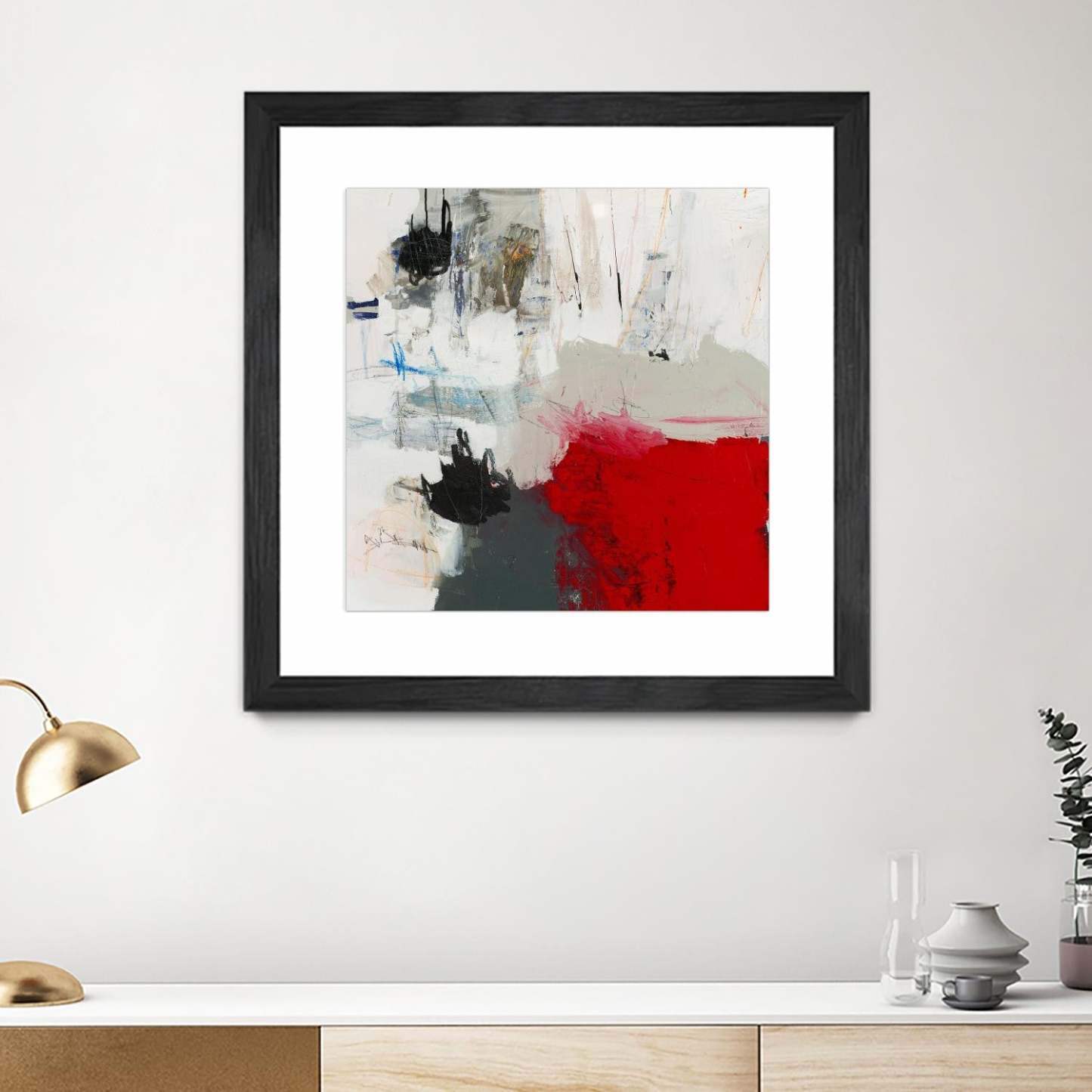 Œuvre d'art murale sur toile encadrée noire « La montagne vient à vous » 30 x 30