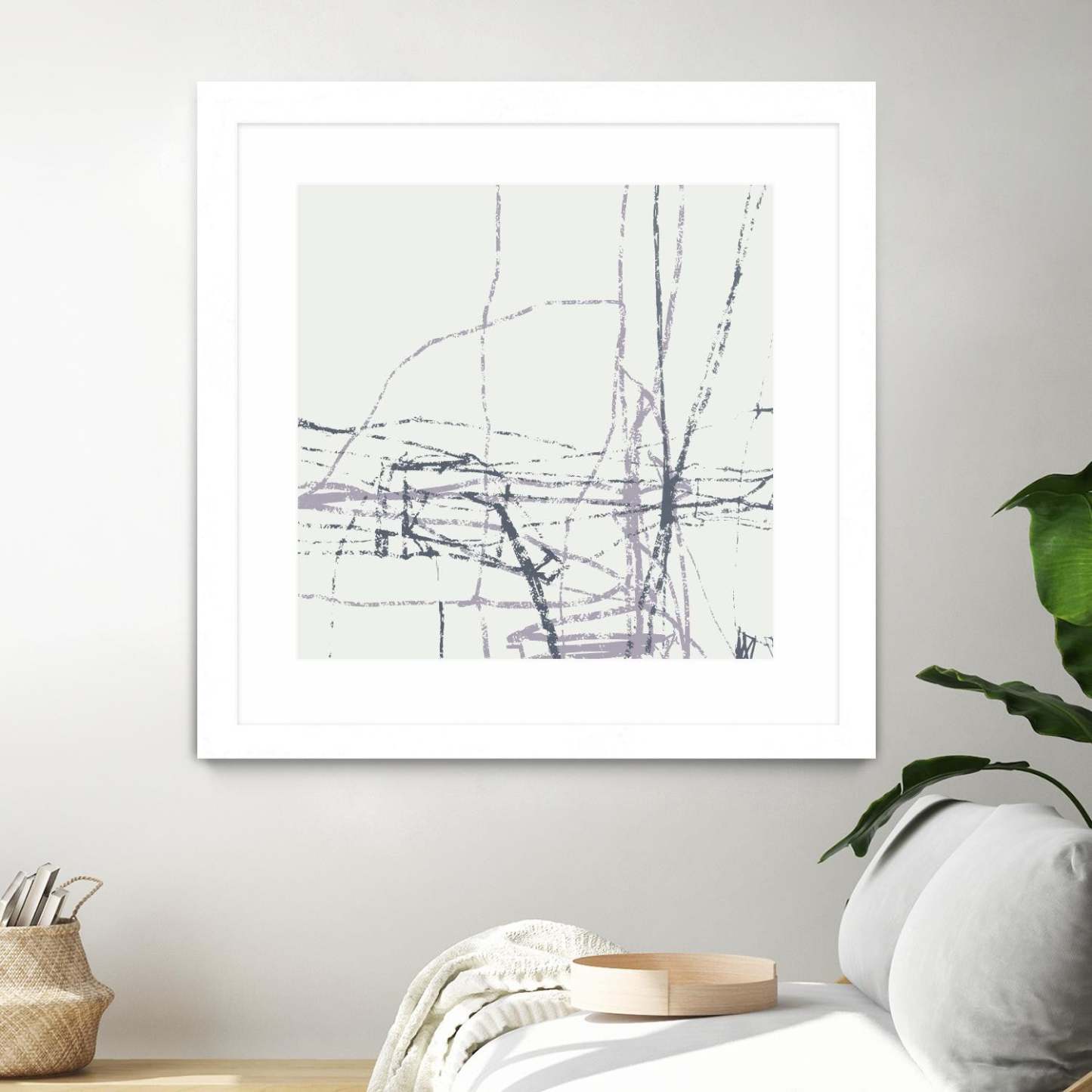 Œuvre d'art murale imprimée blanche et mate « Chalk Doodles H » 30 x 30