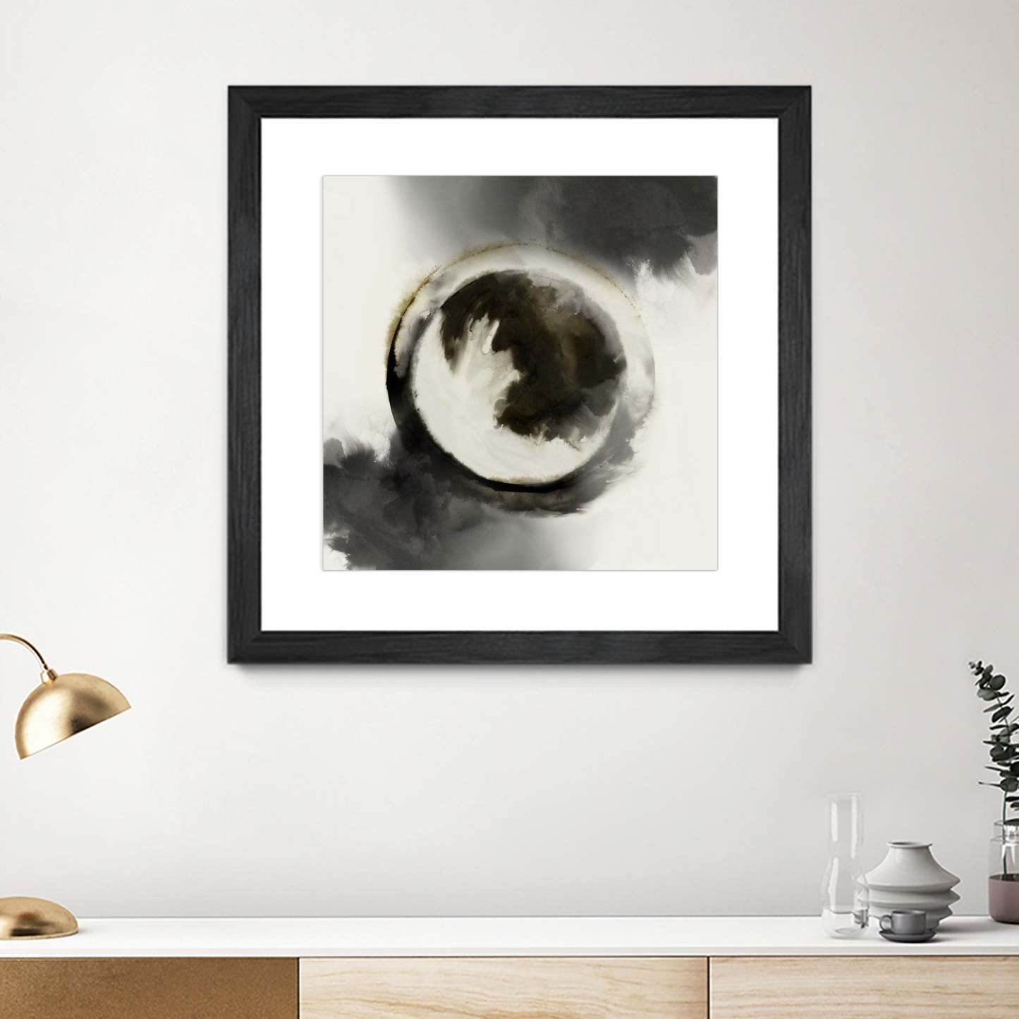 Smokey Circumference Matted and Framed Black 36x36 Wall Art|Œuvre d'art murale encadrée noire et mate « Smokey Circumference » 36 x 36