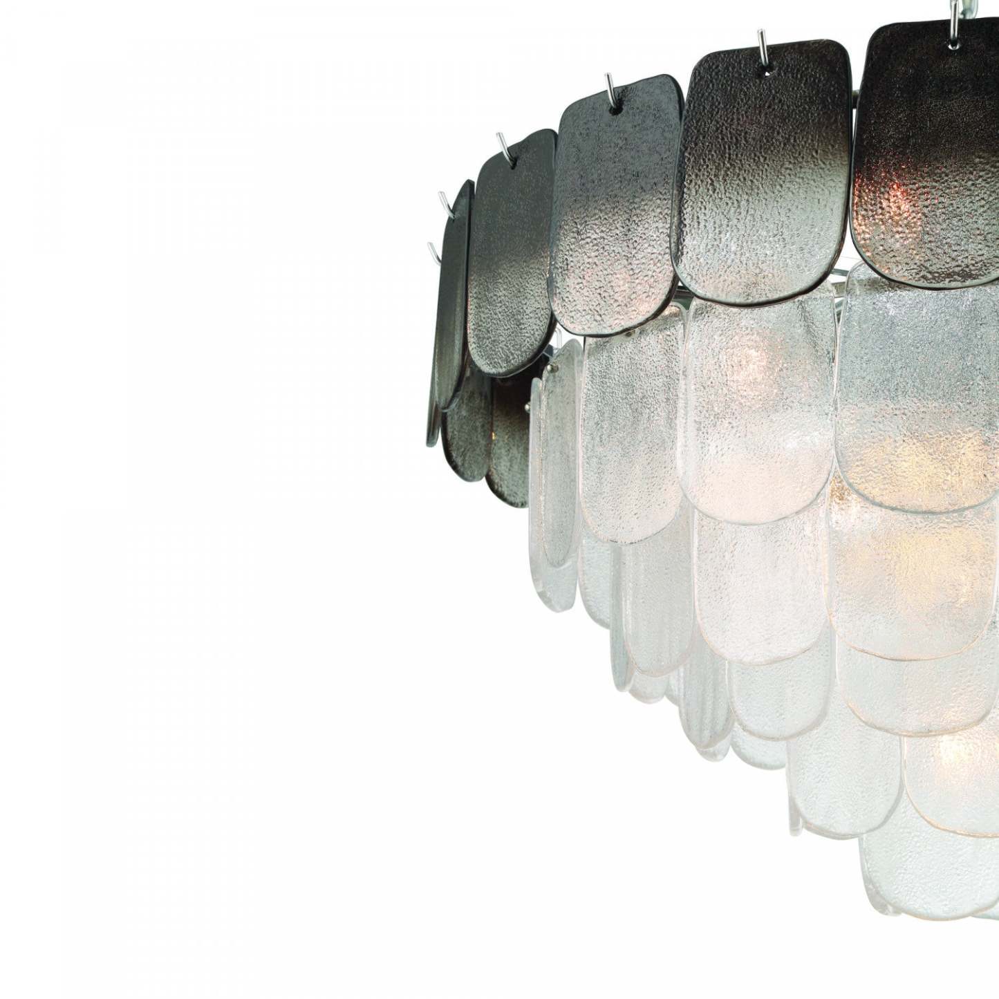 Lustre A 19 lampes Bianca, Nickel Poli, Verre Cristallin Fumé De Type Piastra