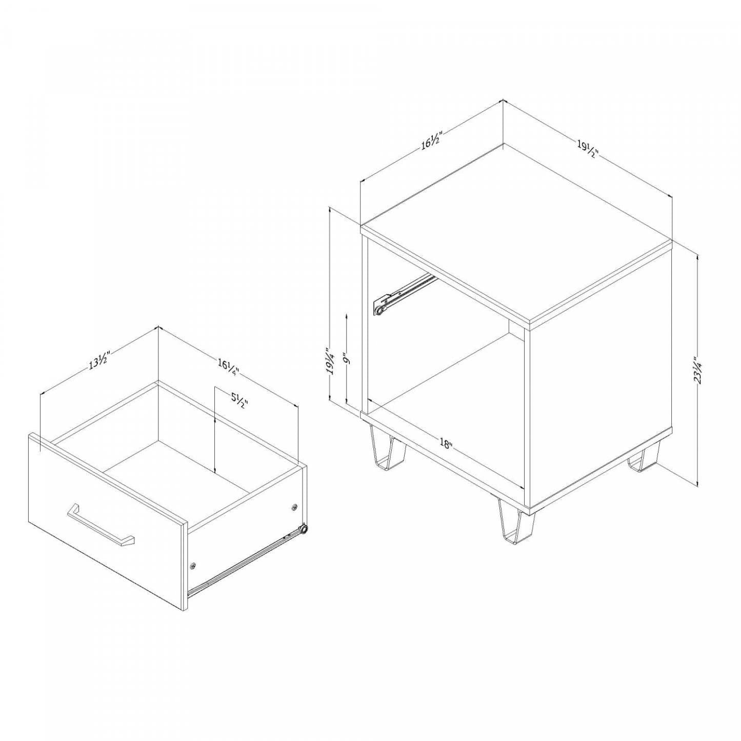Table de nuit Arlen à 1 tiroir - pin blanc et noir mat