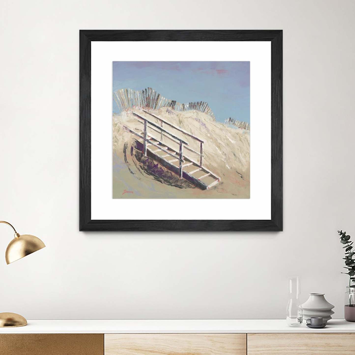 Œuvre d’art murale encadrée noire et mate « Beach Access » 30 x 30