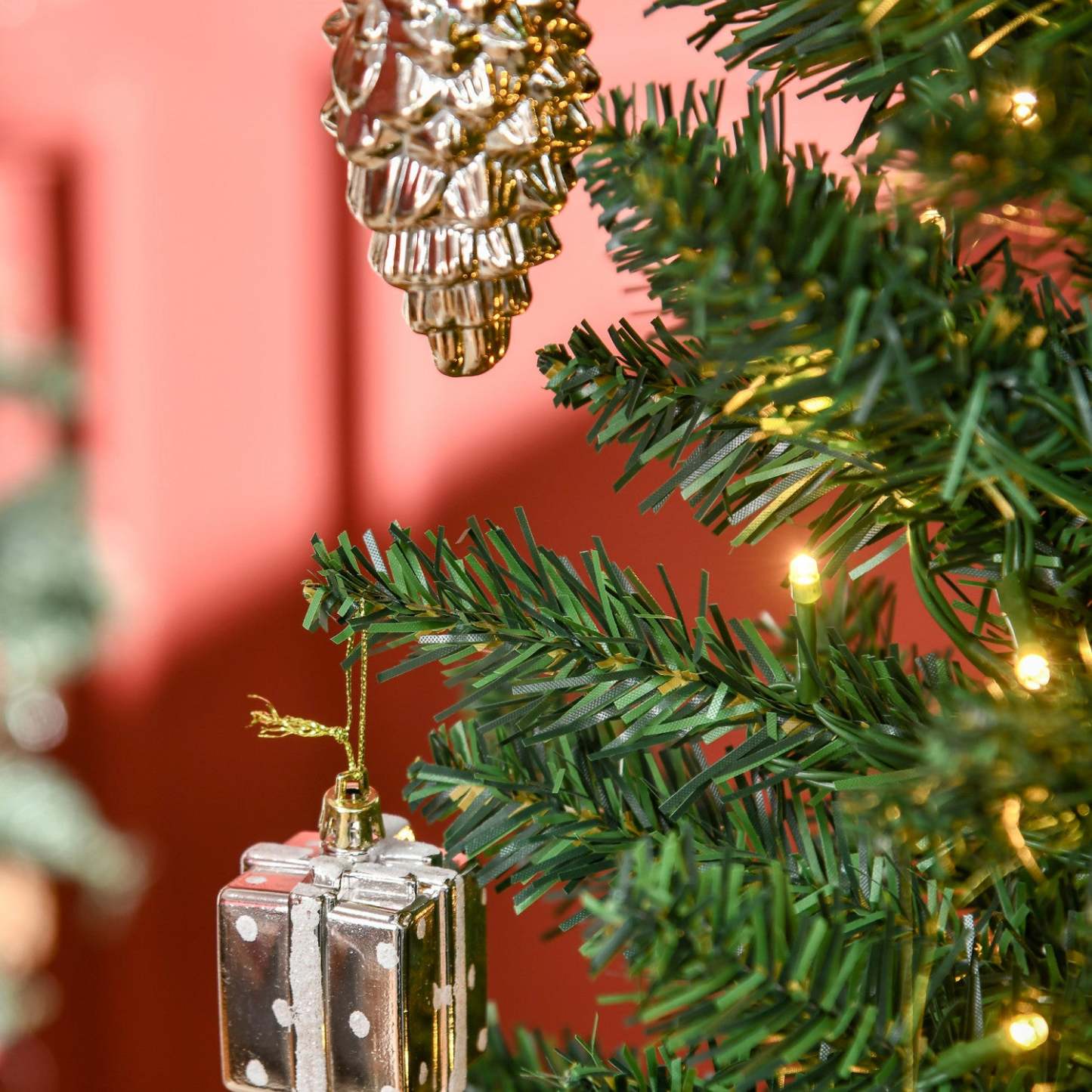 Homcom Arbre De Noël Artificiel Pré-éclairé De 6 Pieds Avec 390 Embouts Et 200 Lumières LED Blanc Chaud