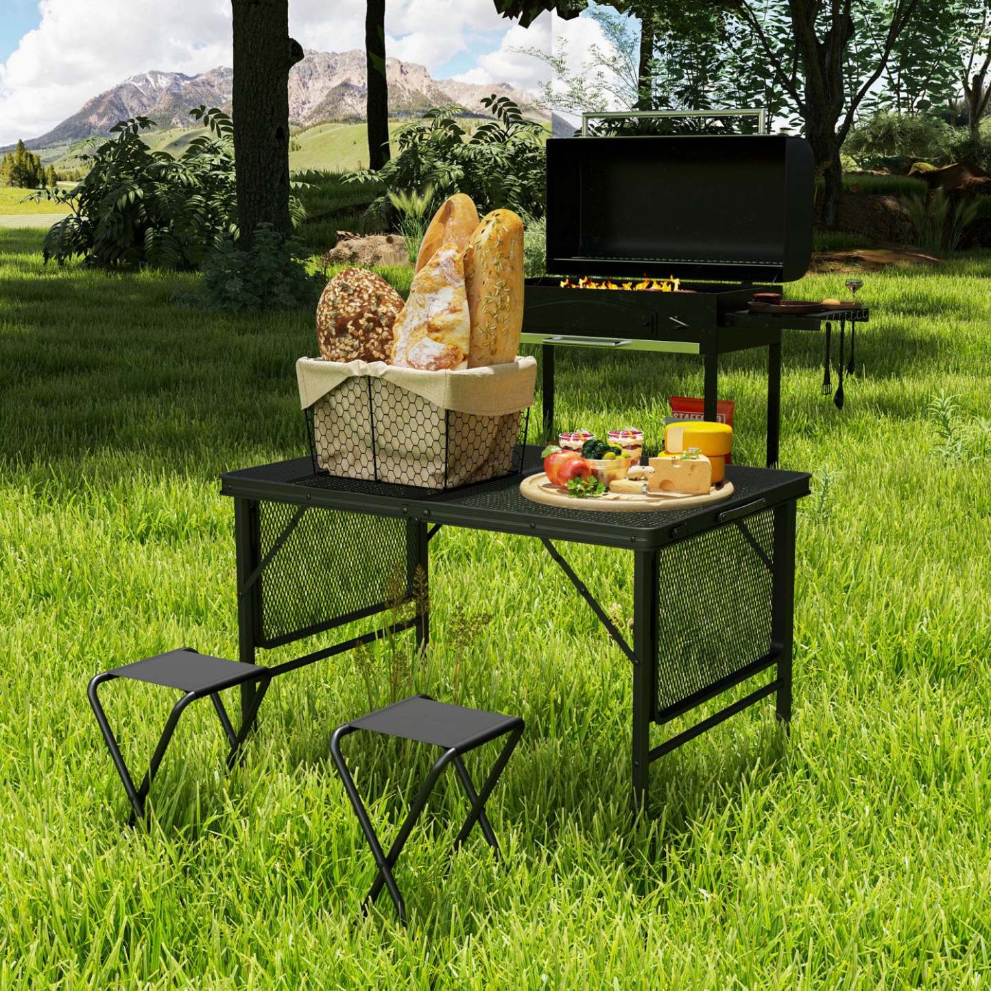 Table de grill pliable Outsunny de 4,5 pieds, table de camping réglable en hauteur