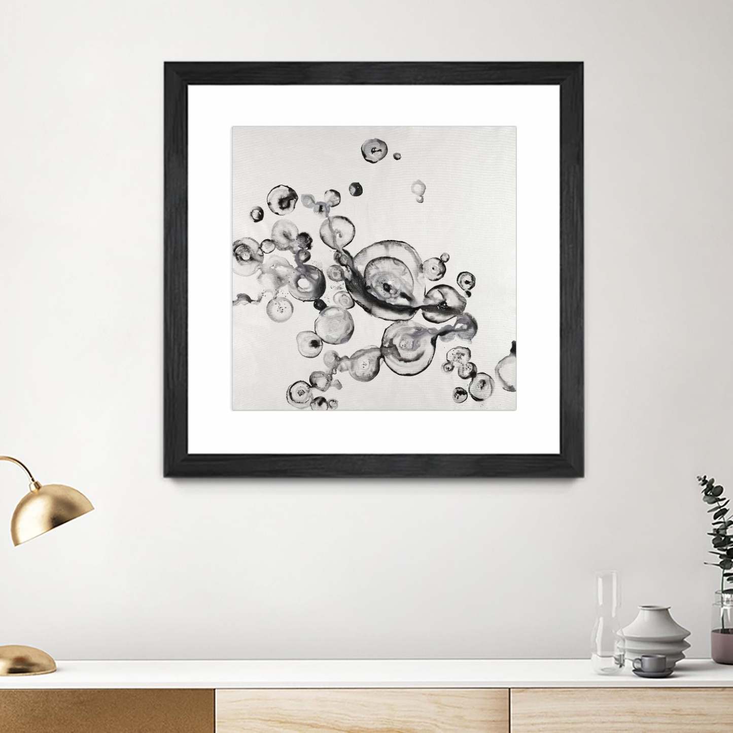 Œuvre d’art murale encadrée noire et mate « Transparent Onyx » 30 x 30