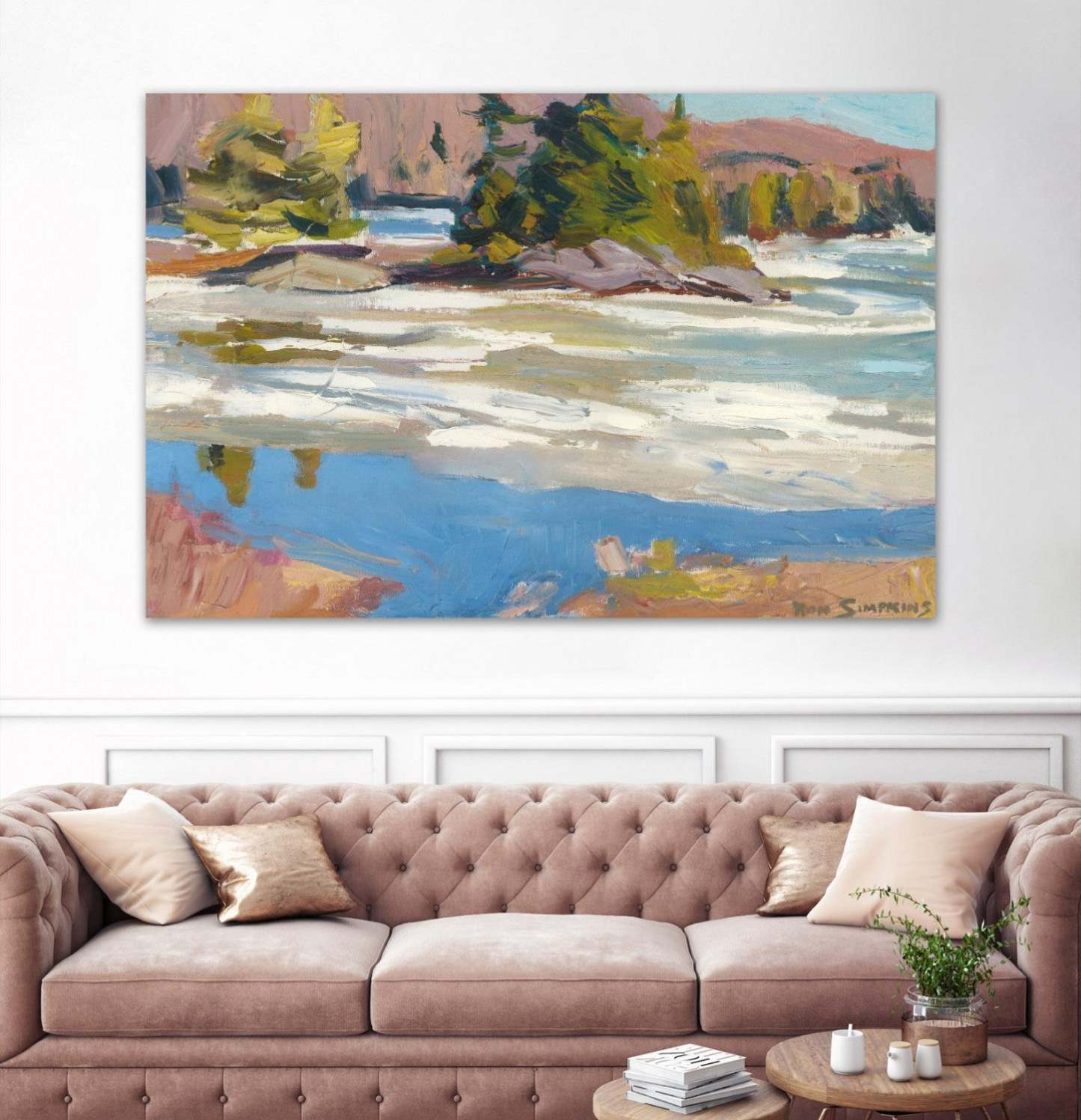 Œuvre d'art murale géante « Little Running River » 84 x 54