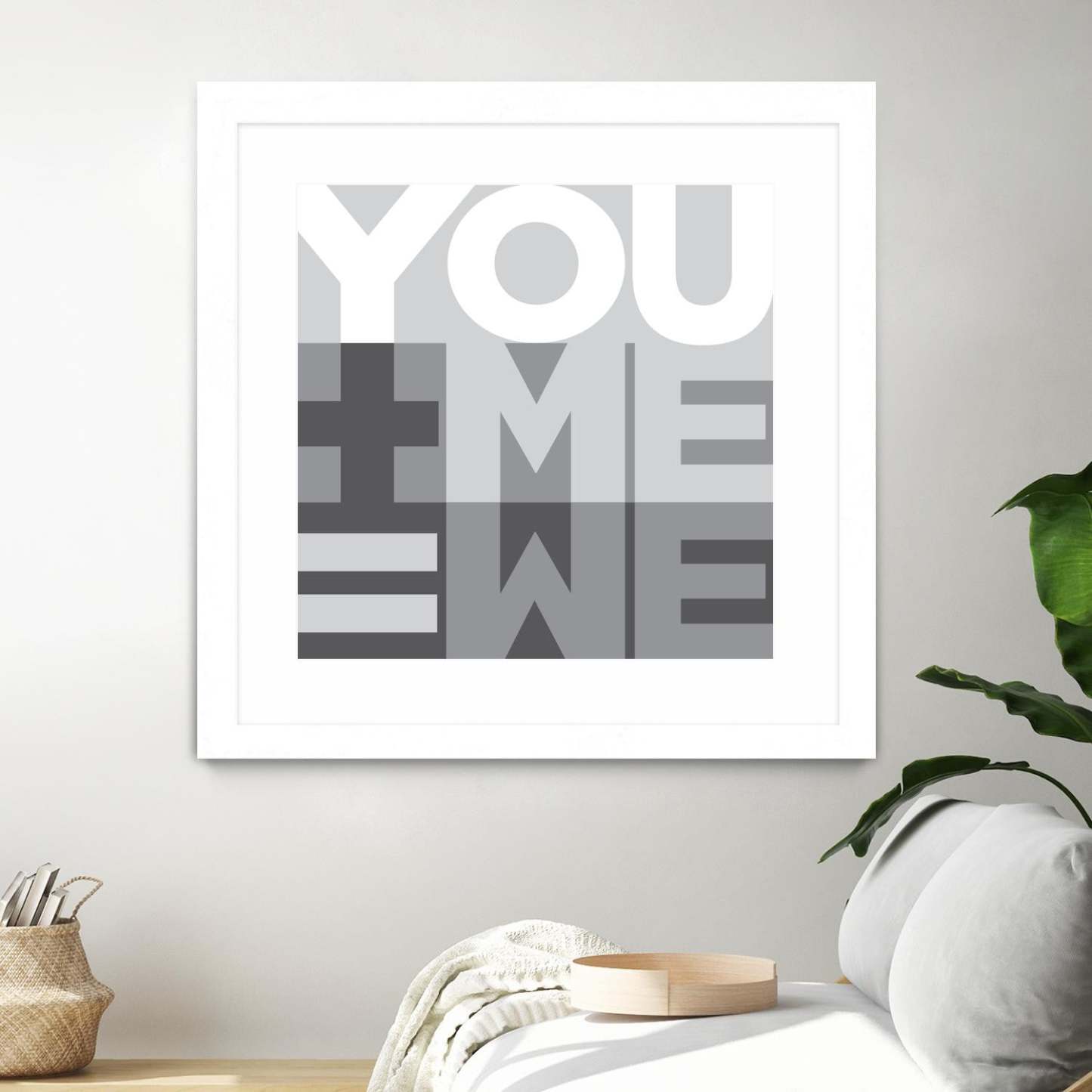Œuvre murale encadrée blanche et mate « You Me We I » 30 x 30