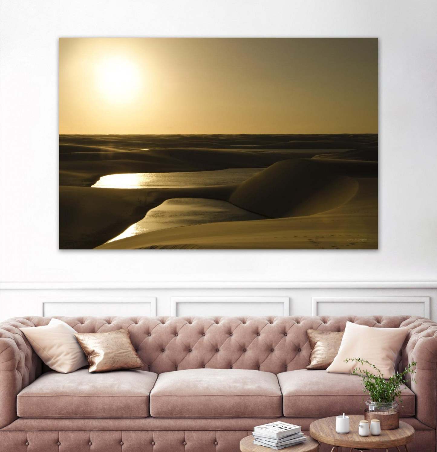 Œuvre d'art murale géante « Coucher de soleil doré » 72 x 48