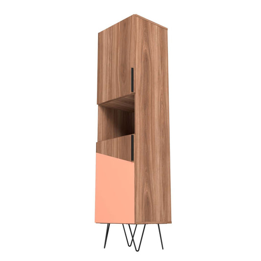 Manhattan Comfort Beekman 17.51 Narrow Library Cabinet with 5 Shelves - Brown & Pink|Armoire bibliothèque étroite Beekman de Manhattan Comfort de 17,51 po avec 5 tablettes - brune et rose