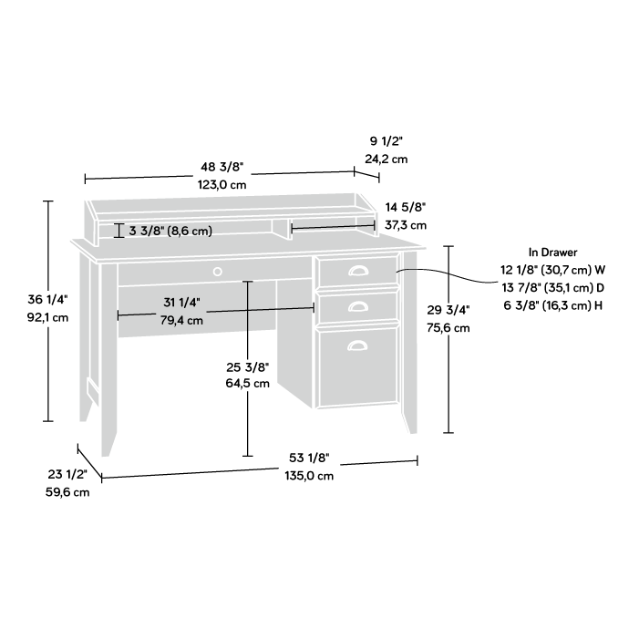 Shoal 53.15 Creek Office Desk with 3-Drawers & Cubbyholes - Dark Brown|Bureau Shoal Creek de 53,15 po à 3 tiroirs avec compartiments ouverts - brun foncé