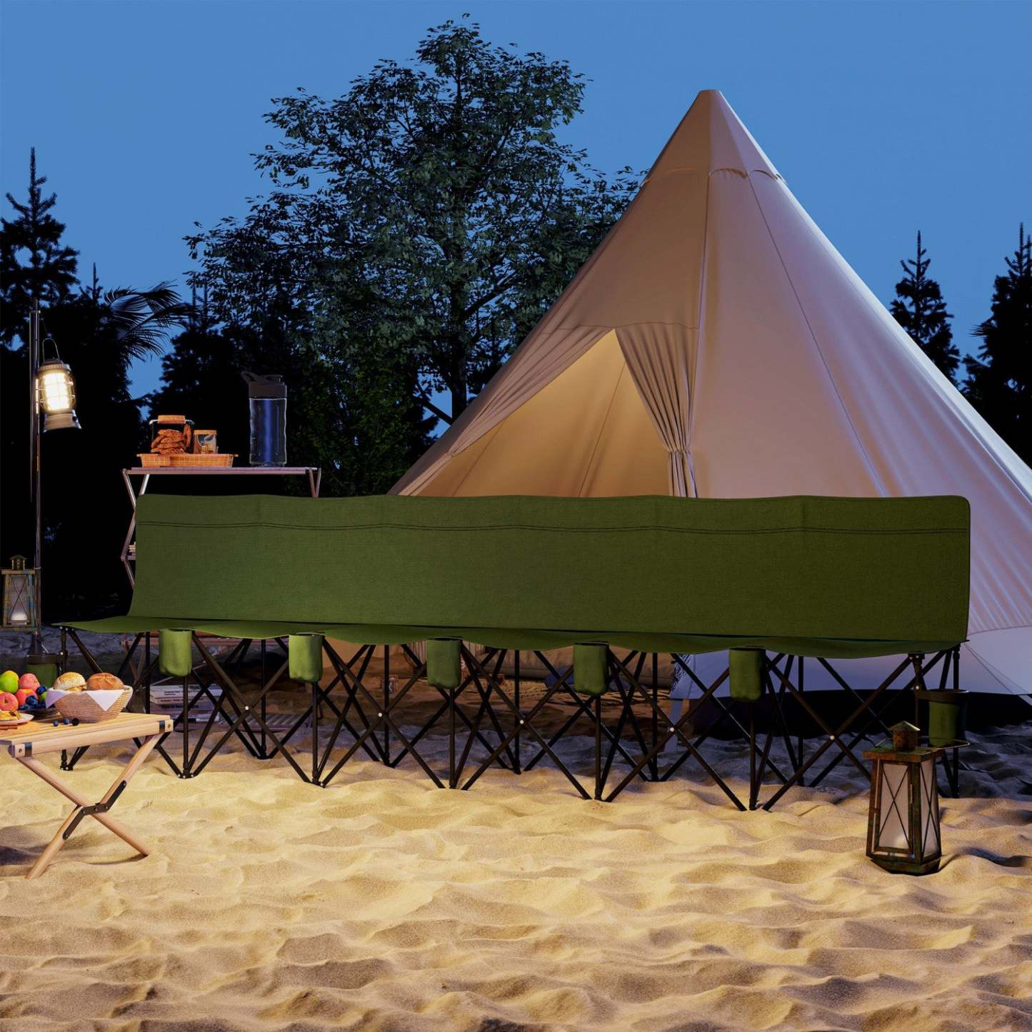 Chaise de camping pliante 6 places Outsunny avec porte-gobelet pour le camping, vert foncé