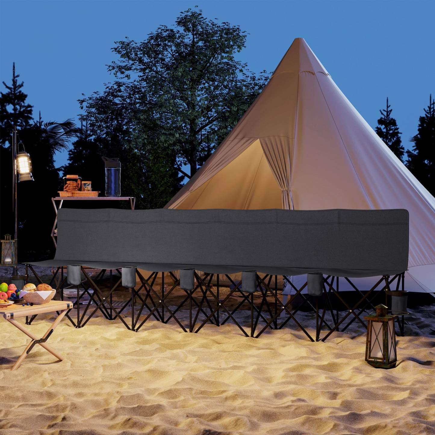 Chaise de camping pliante 6 places Outsunny avec porte-gobelet pour le camping, gris foncé