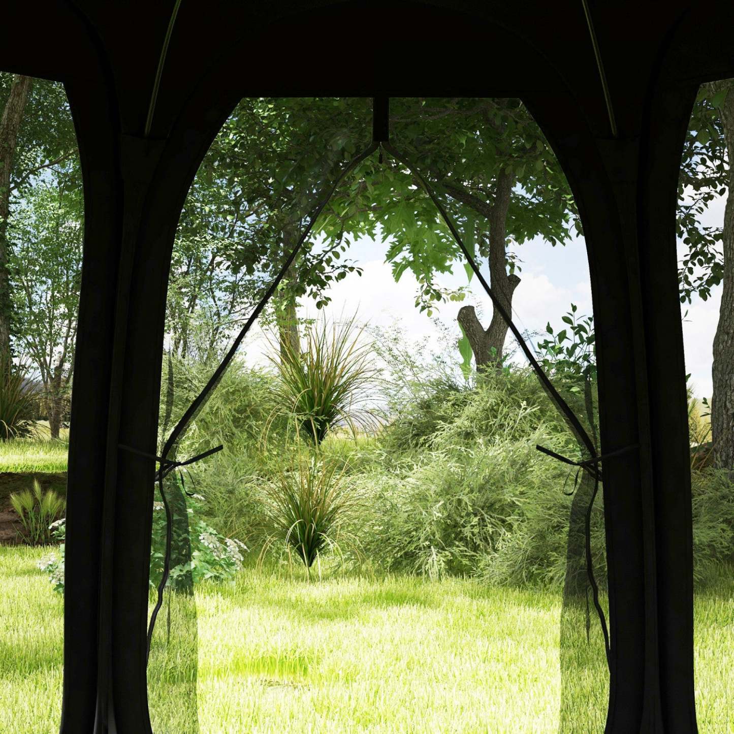 Tente moustiquaire Outsunny 11' X 11,5', gazebo escamotable avec 2 portes, noir|Outsunny Tente Moustiquaire, Tonnelle Escamotable Avec 2 Portes, Noir