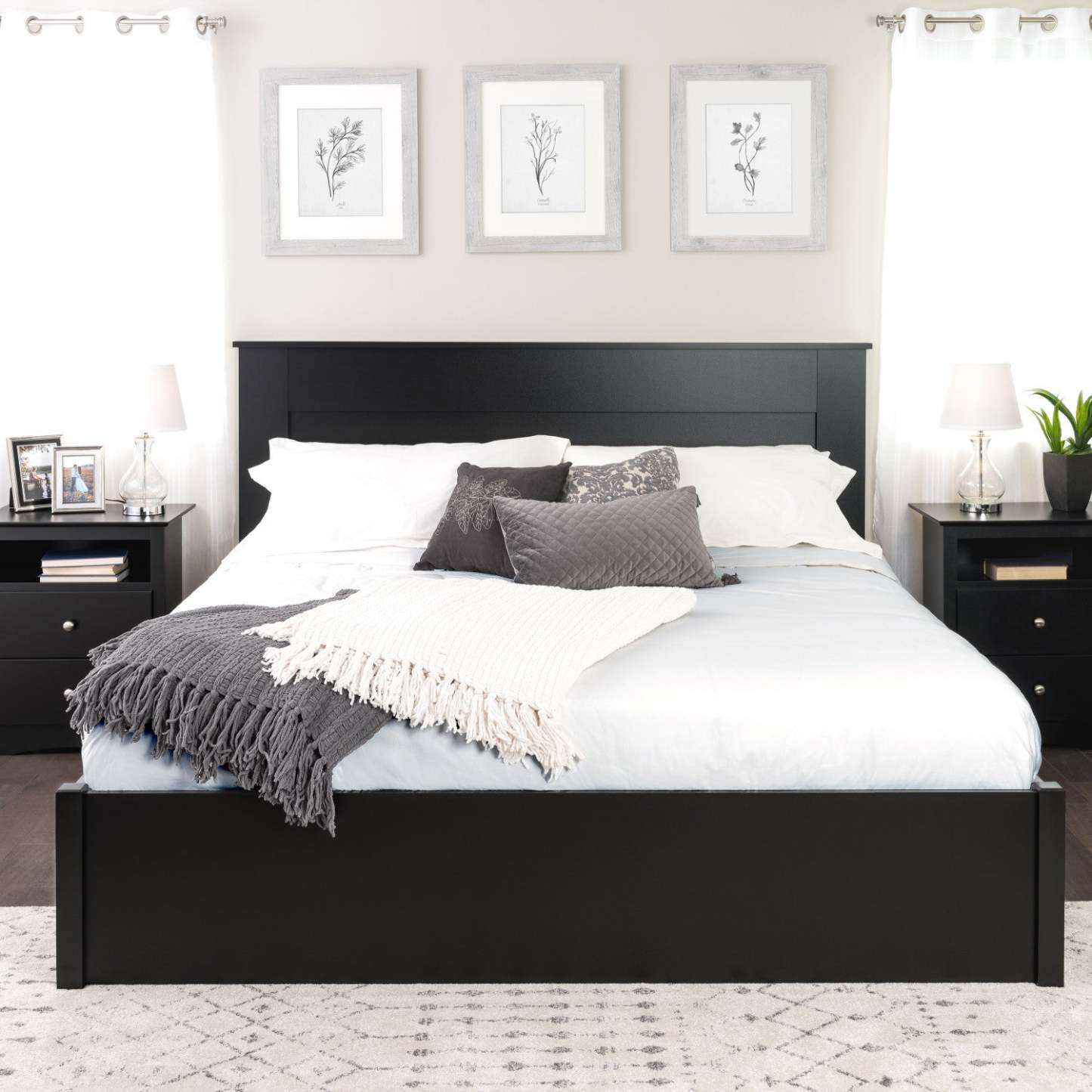 King Flat Panel Headboard - Black|Tête de lit à panneau plat pour très grand lit - noire